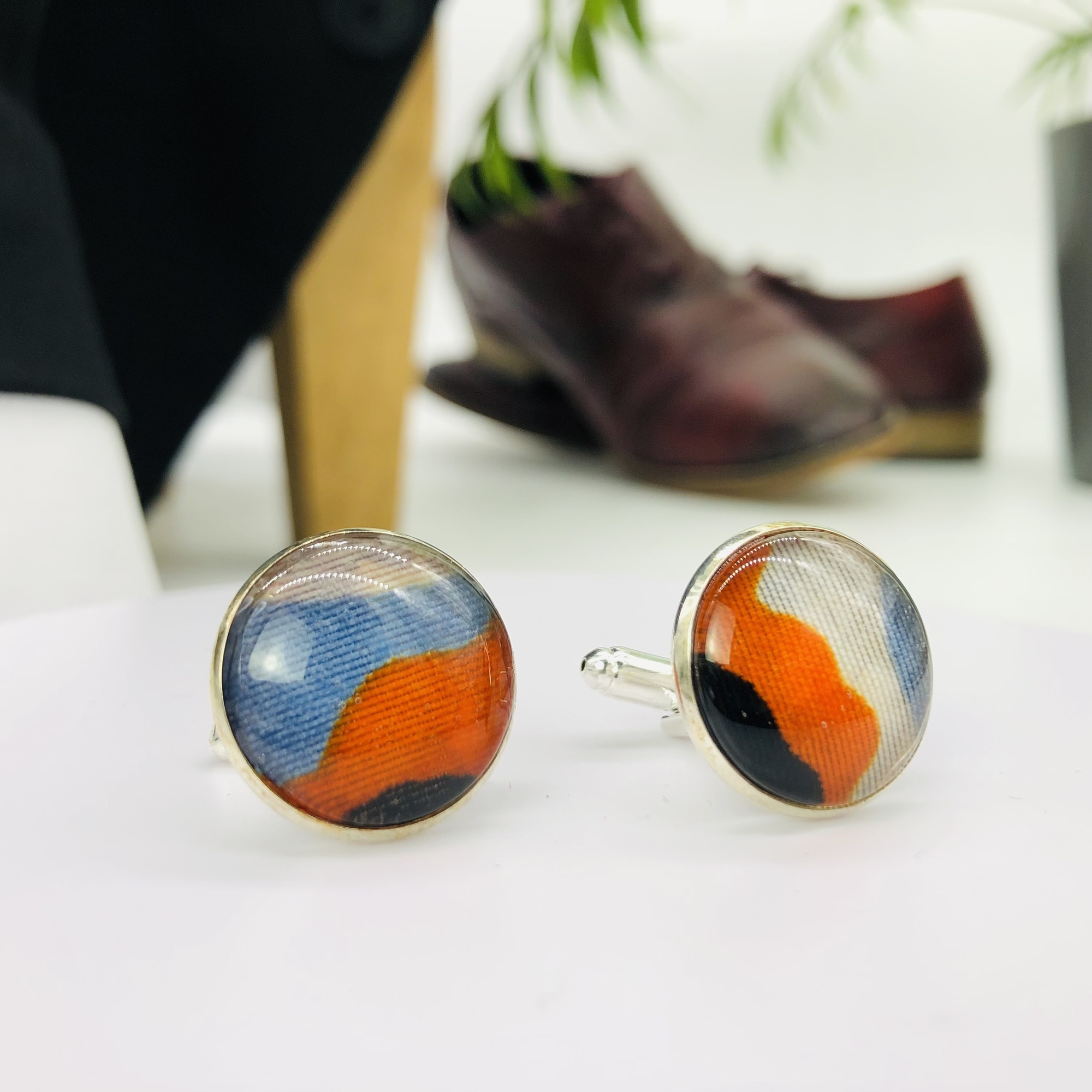 Matope 18mm glass topped round cufflinks - silver