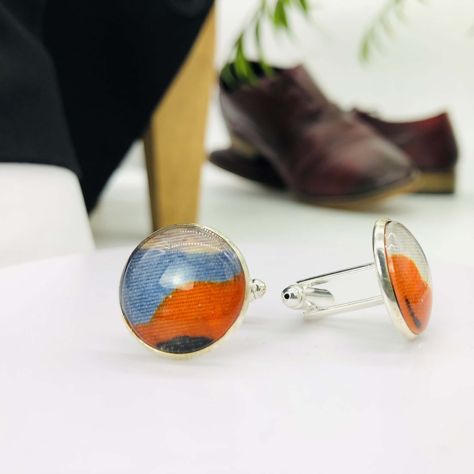 Matope 18mm glass topped round cufflinks - silver - Image 3