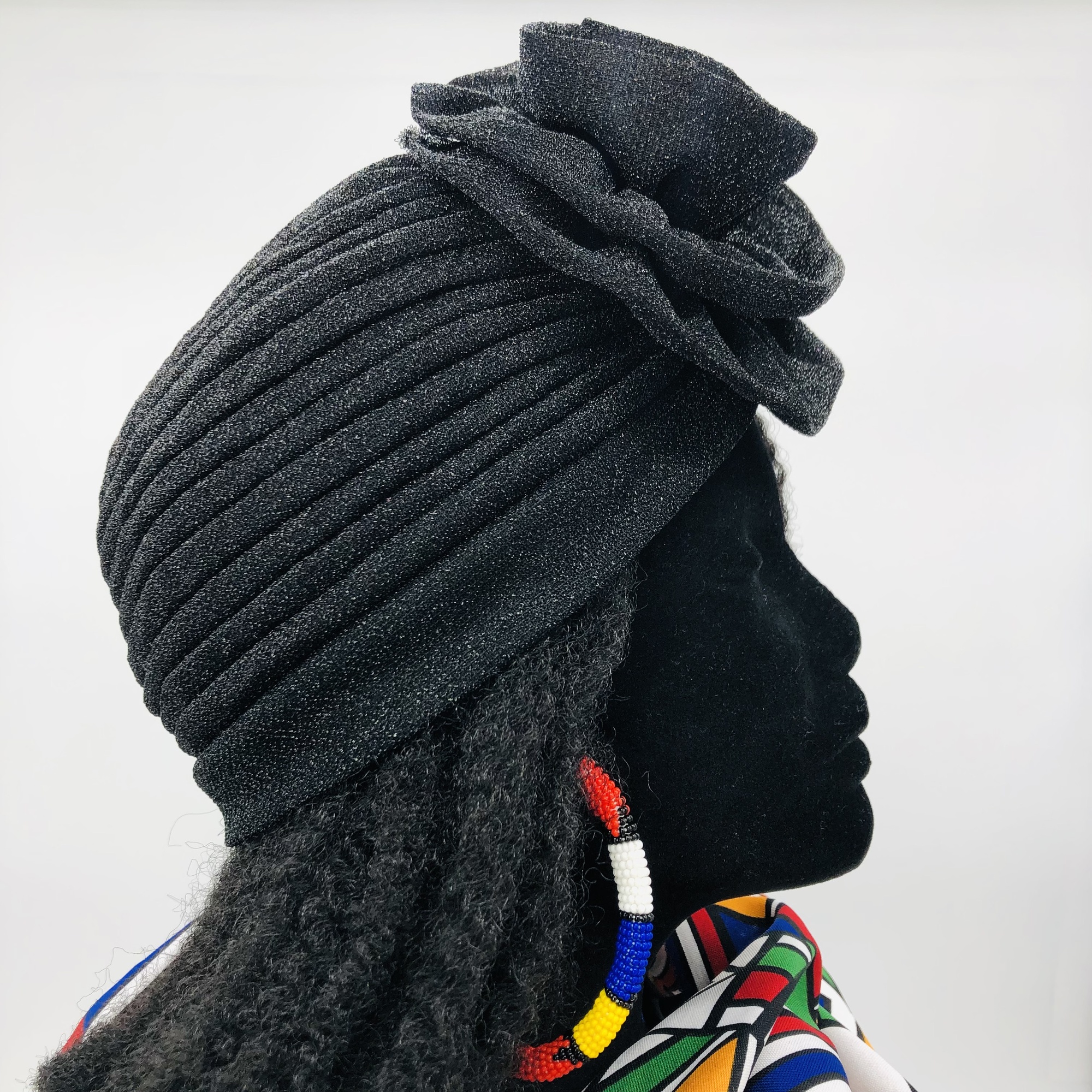 Ruva ready-tied shimmer headwrap - black - Image 7