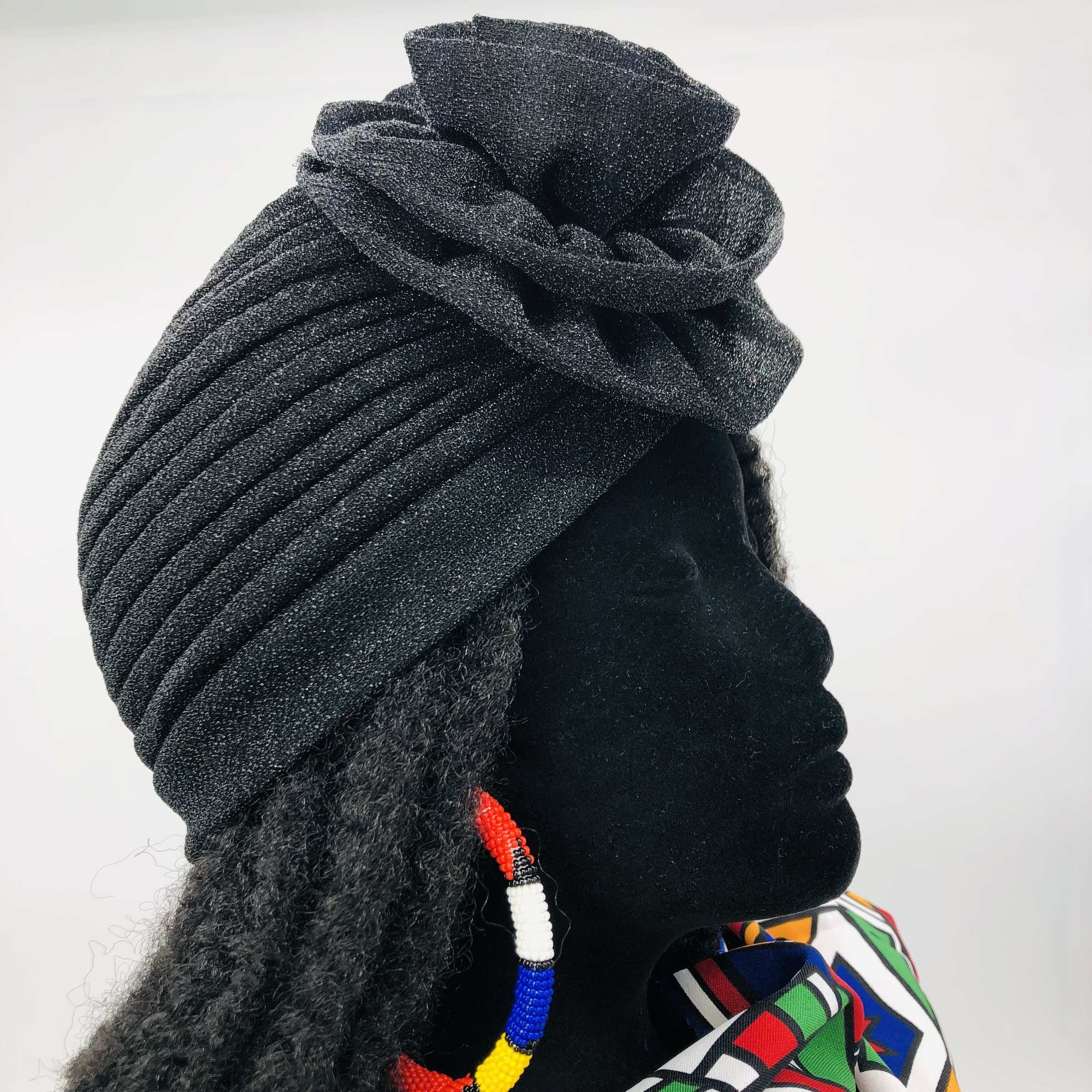 Ruva ready-tied shimmer headwrap - black