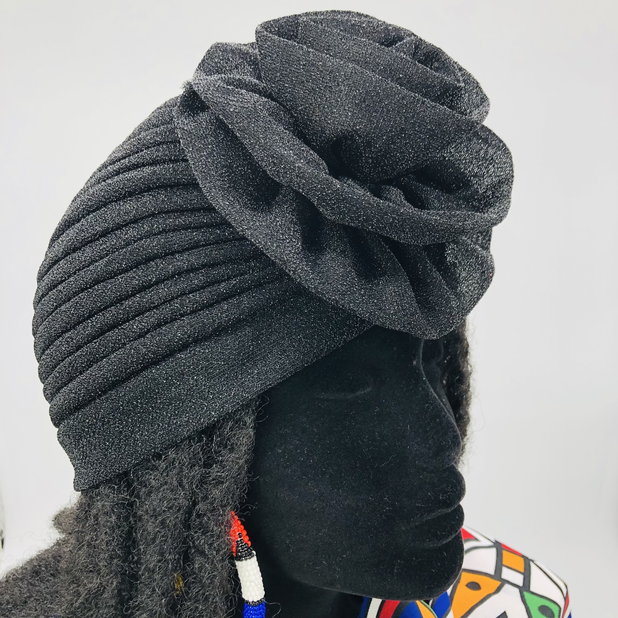 Ruva ready-tied shimmer headwrap - black - Image 4