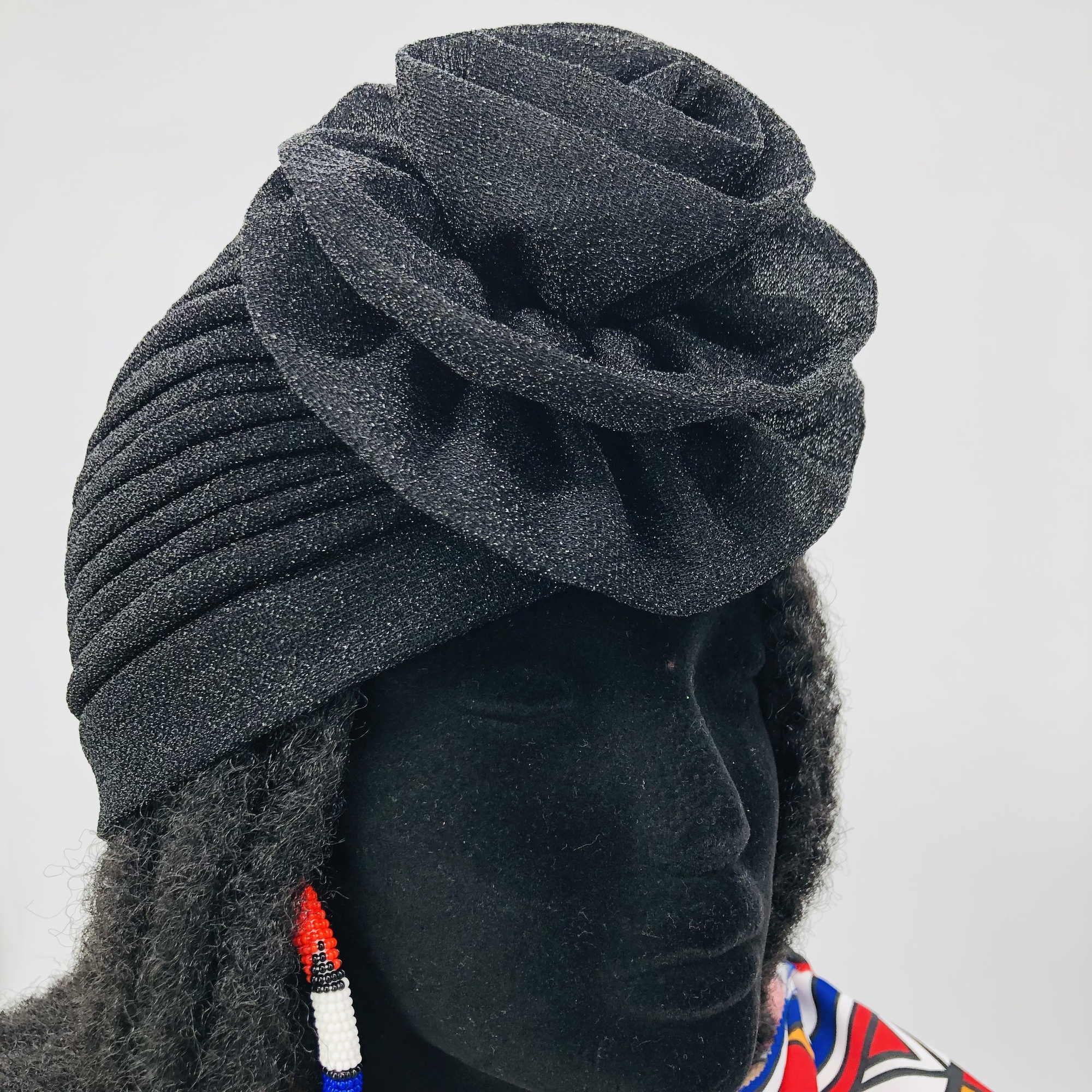 Ruva ready-tied shimmer headwrap - black - Image 5