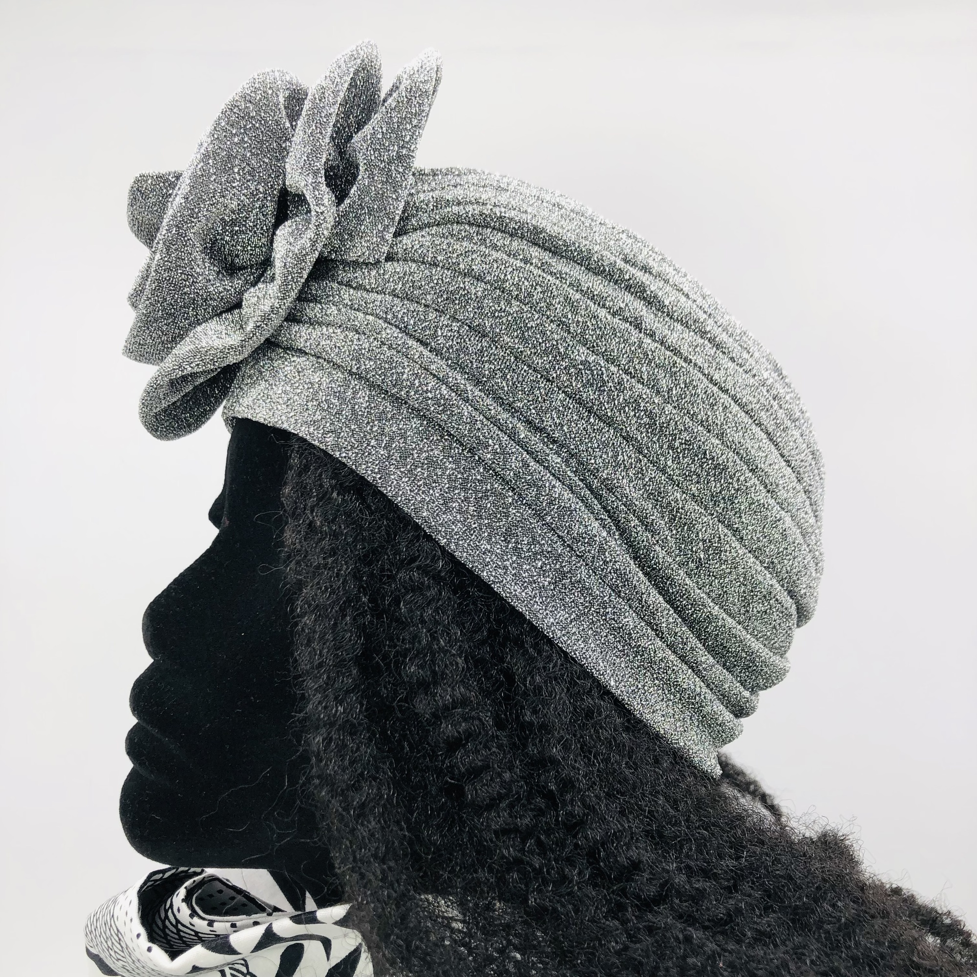 Ruva ready-tied shimmer headwrap - charcoal grey - Image 3
