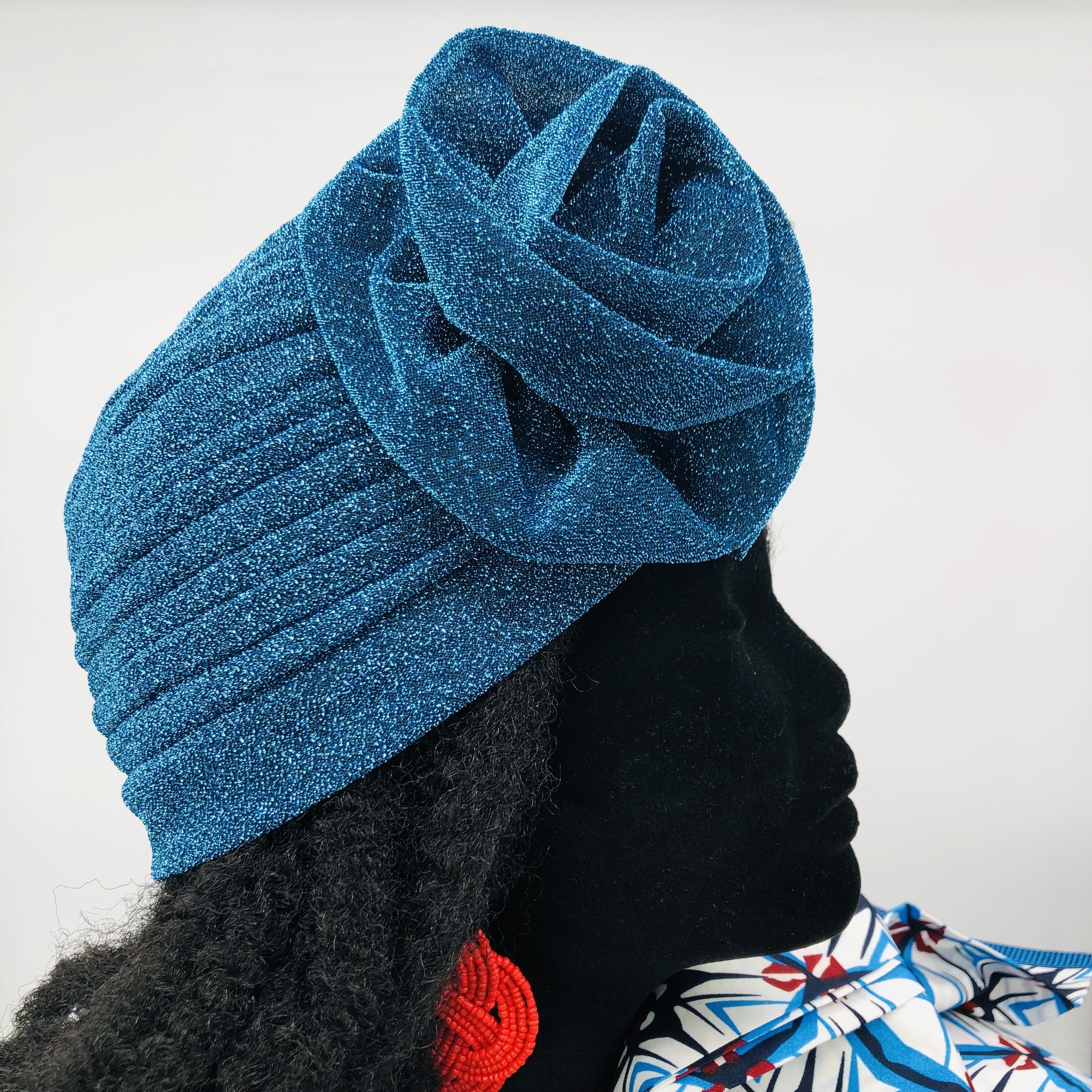 Ruva ready-tied shimmer headwrap - ocean blue