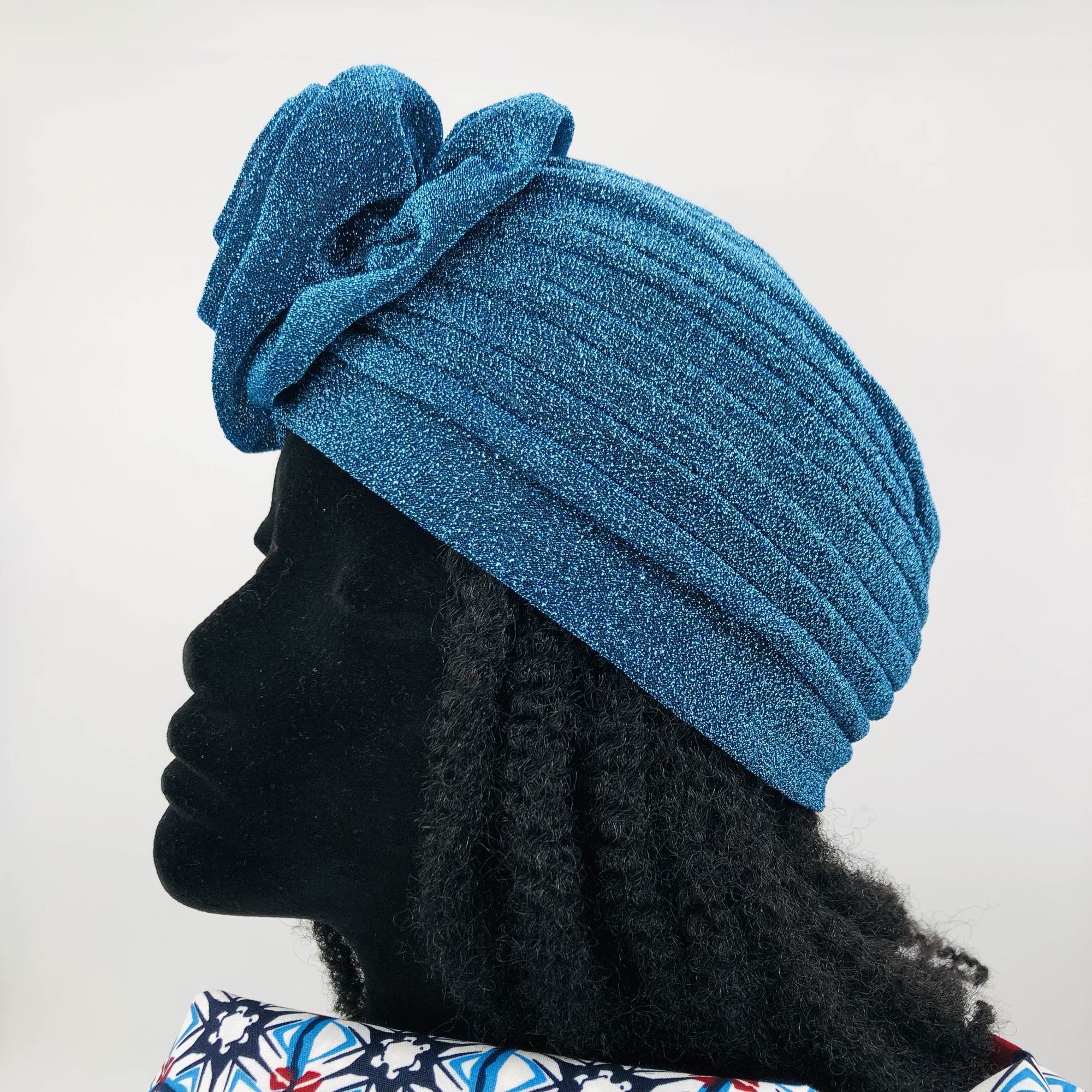 Ruva ready-tied shimmer headwrap - ocean blue - Image 3