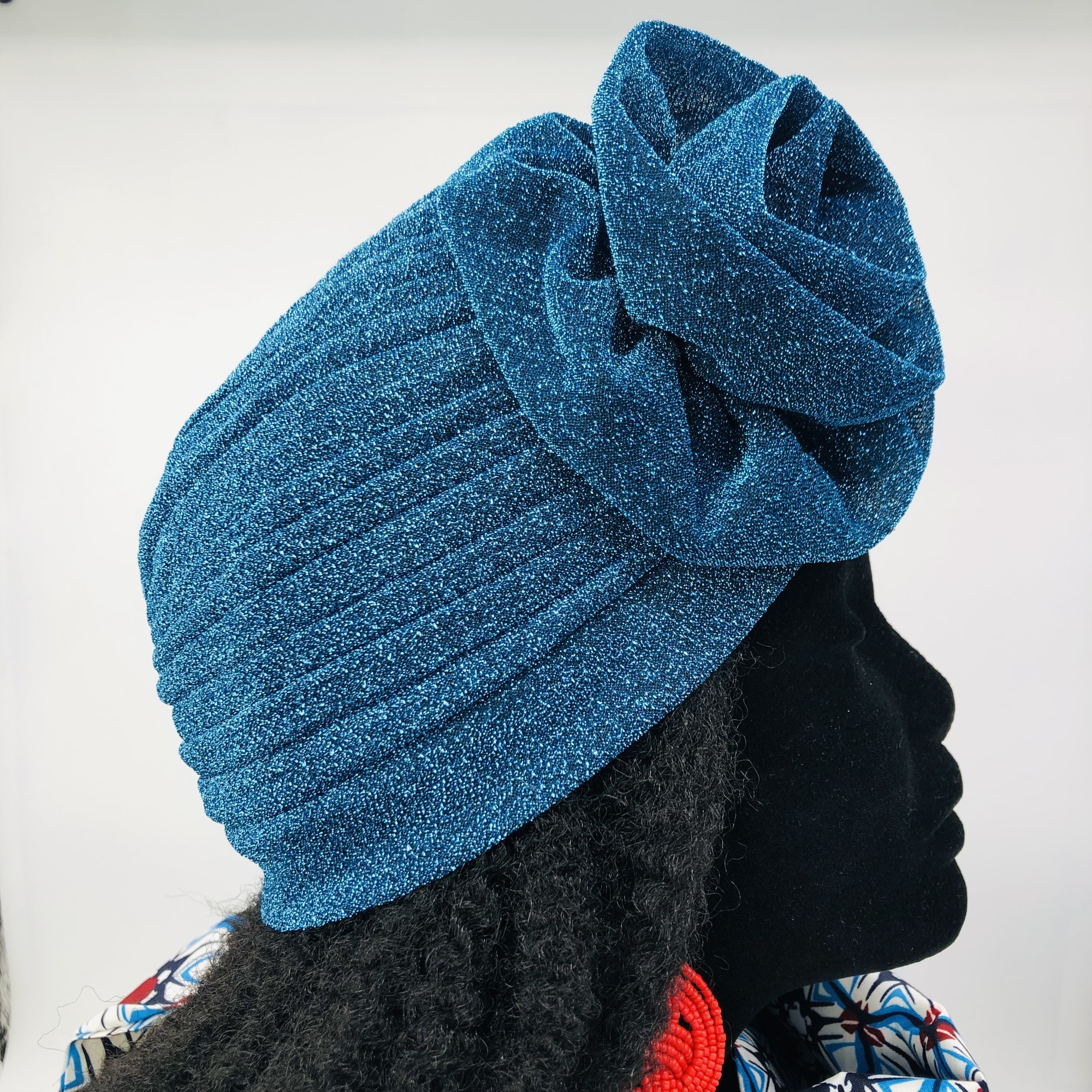 Ruva ready-tied shimmer headwrap - ocean blue - Image 4