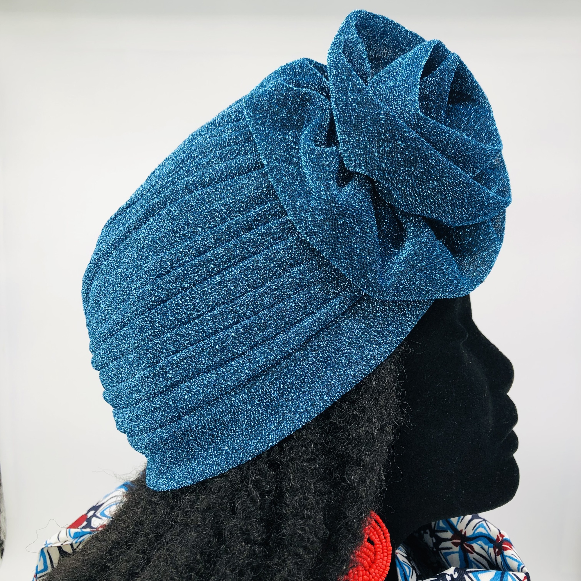 Ruva ready-tied shimmer headwrap - ocean blue - Image 5
