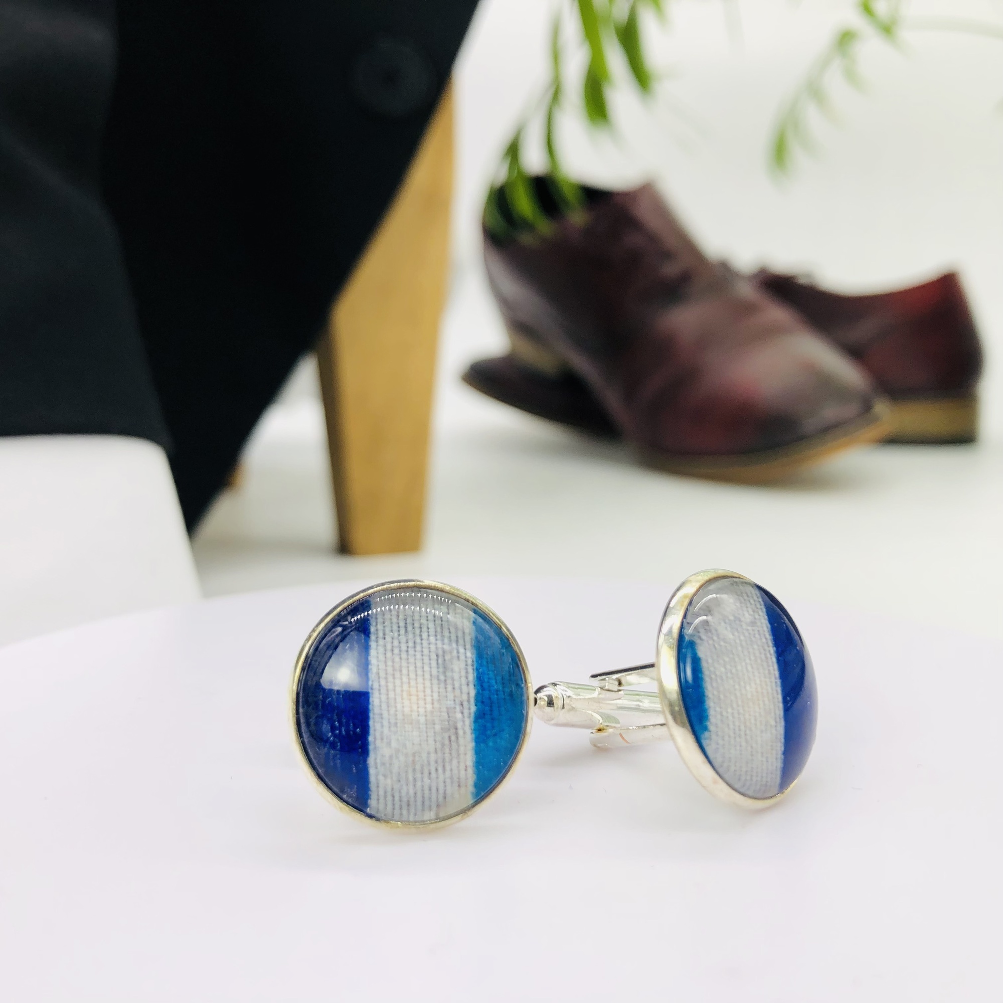 Sofane 18mm glass topped round cufflinks - silver