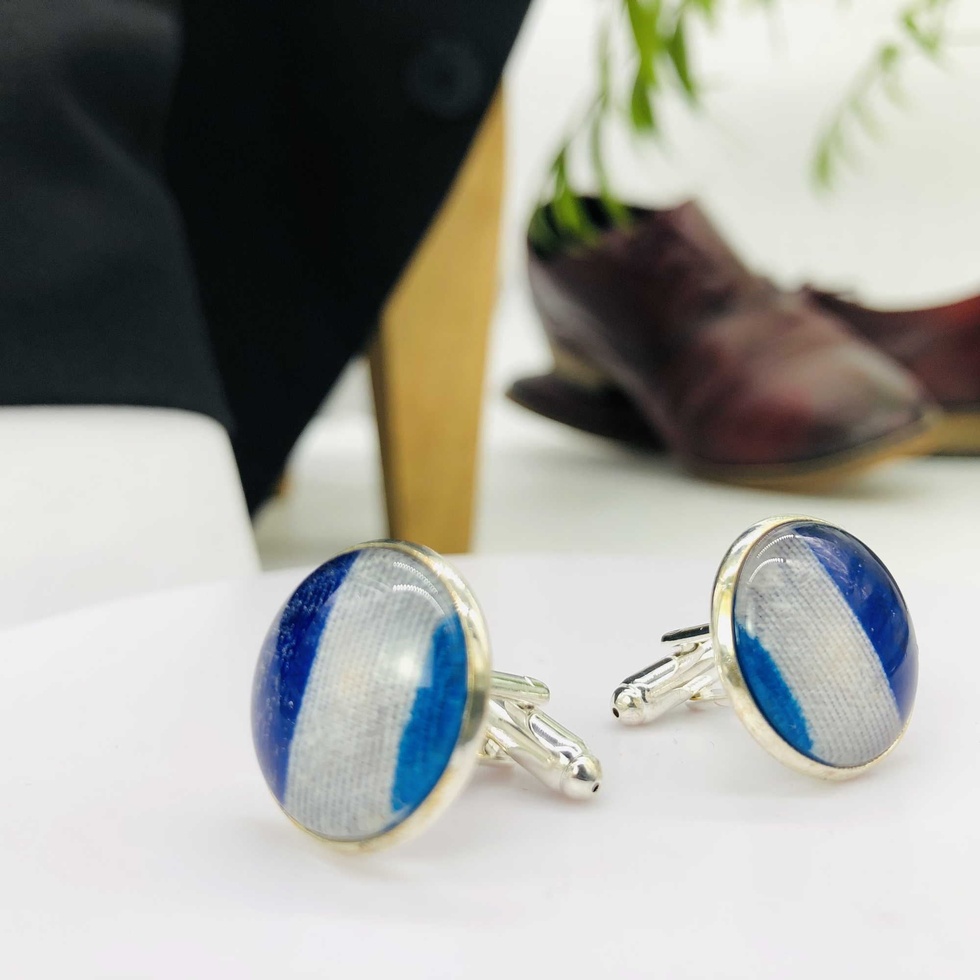 Sofane 18mm glass topped round cufflinks - silver - Image 4