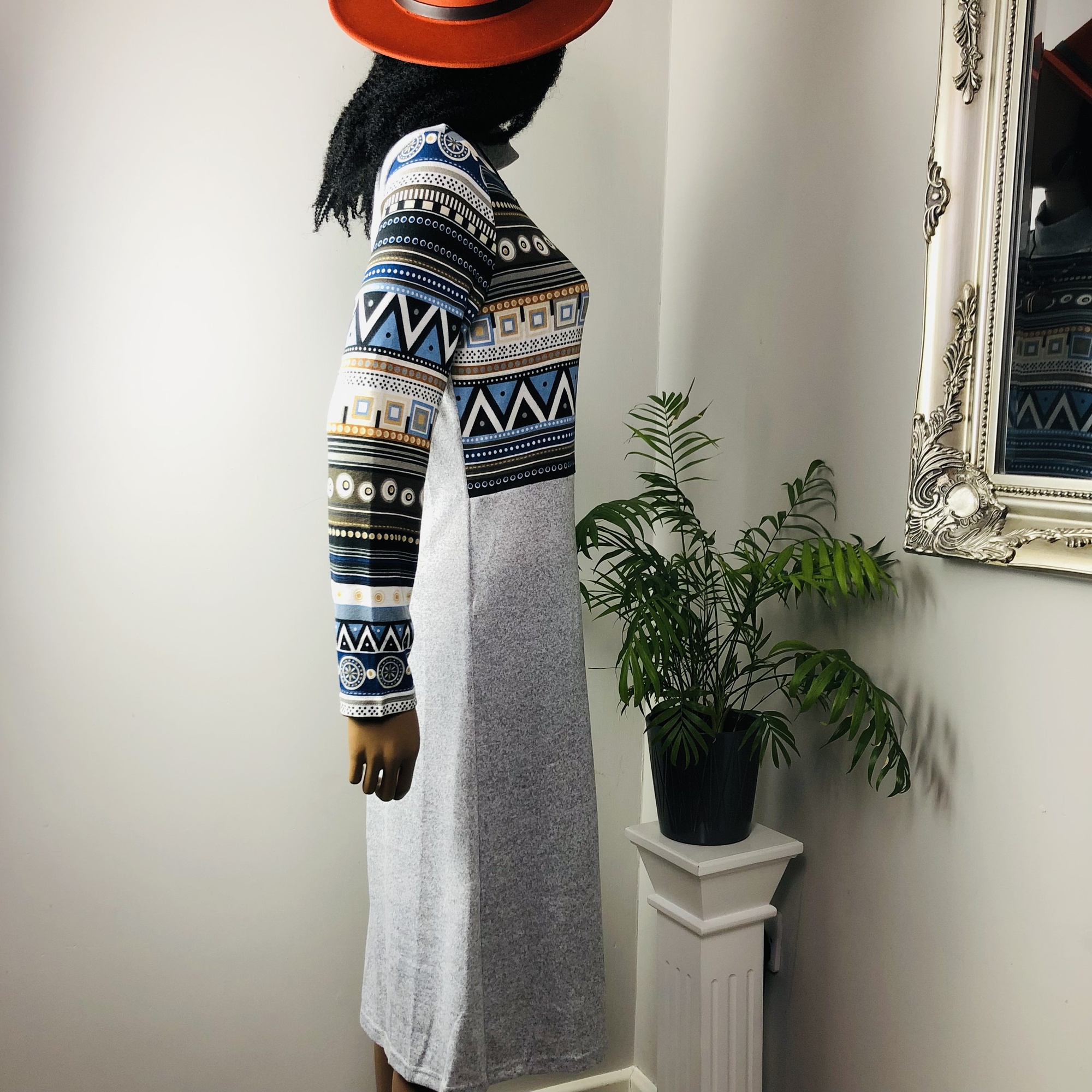 Mabwe African Print Chevron Turtleneck Midi Dress - Image 13