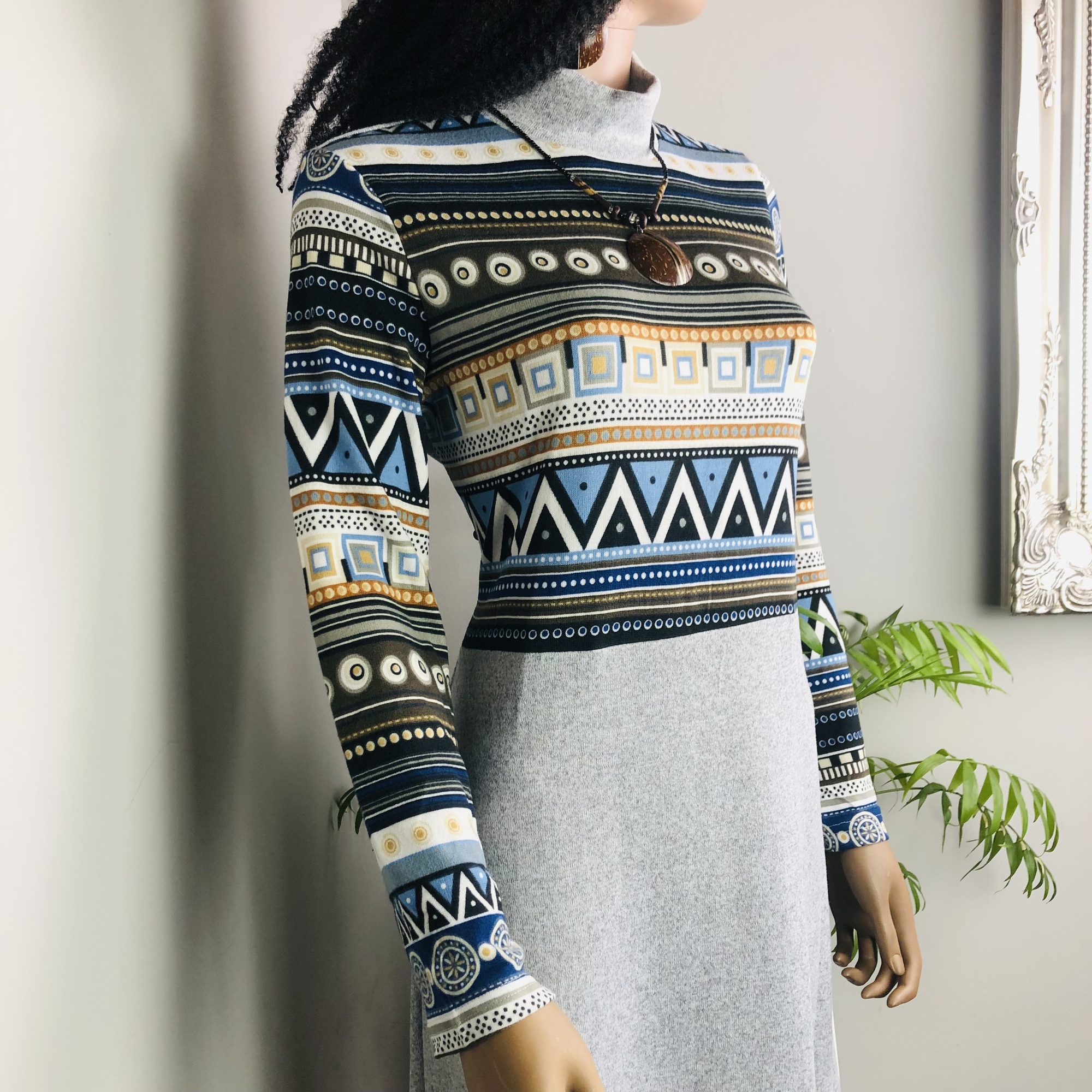 Mabwe African Print Chevron Turtleneck Midi Dress - Image 12