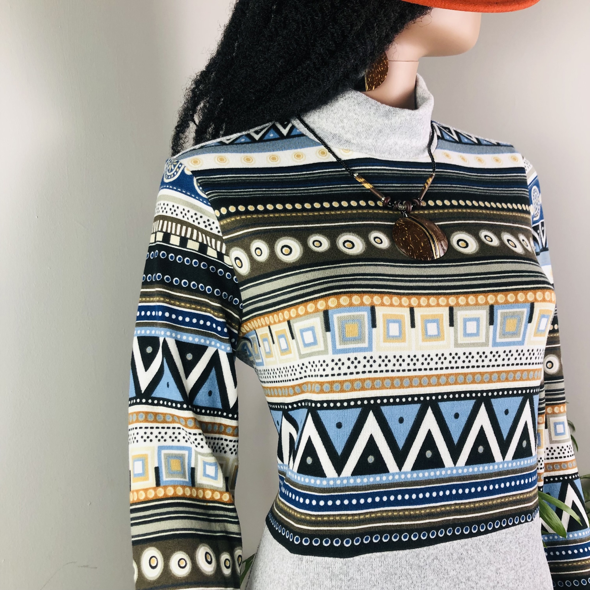 Mabwe African Print Chevron Turtleneck Midi Dress - Image 11