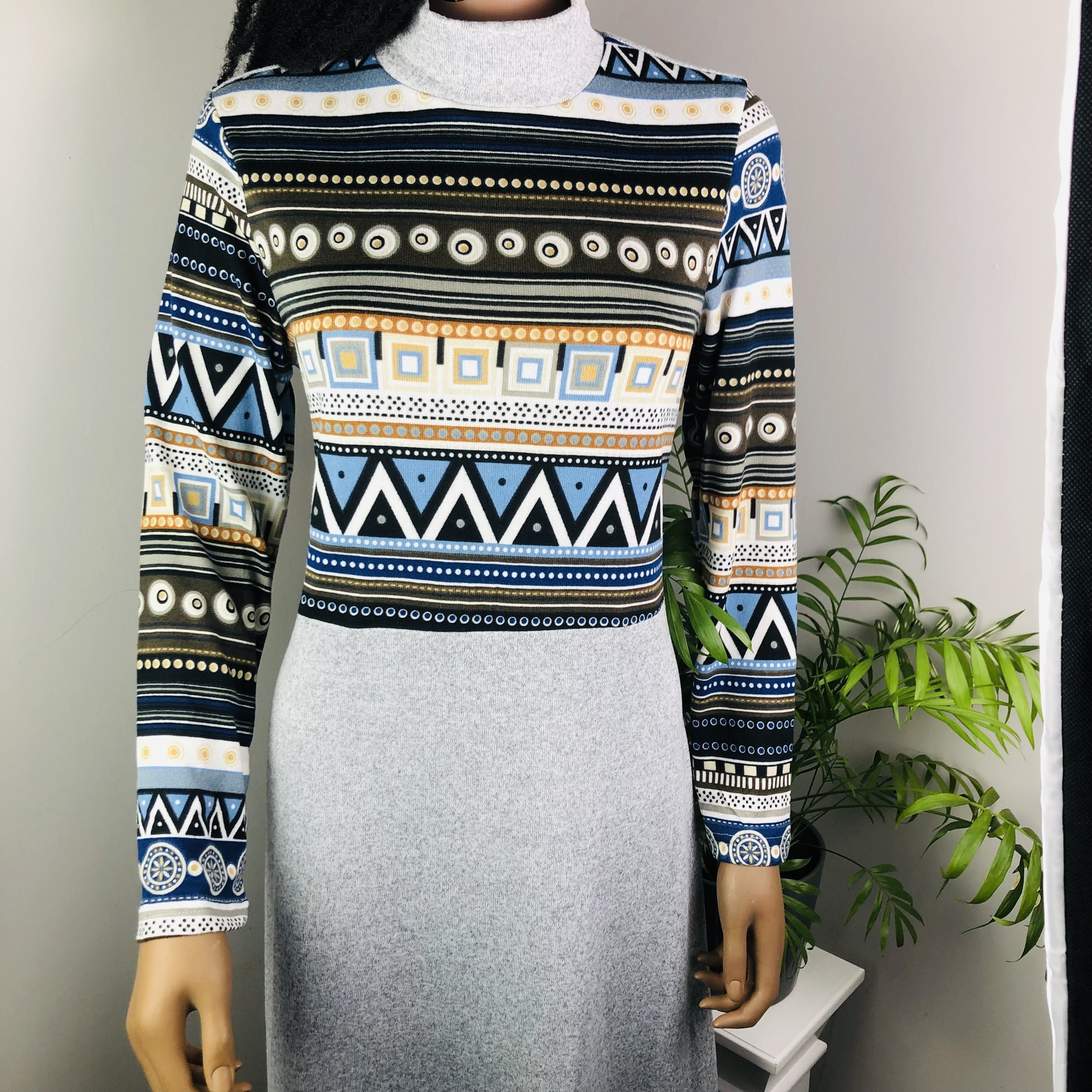 Mabwe African Print Chevron Turtleneck Midi Dress - Image 8