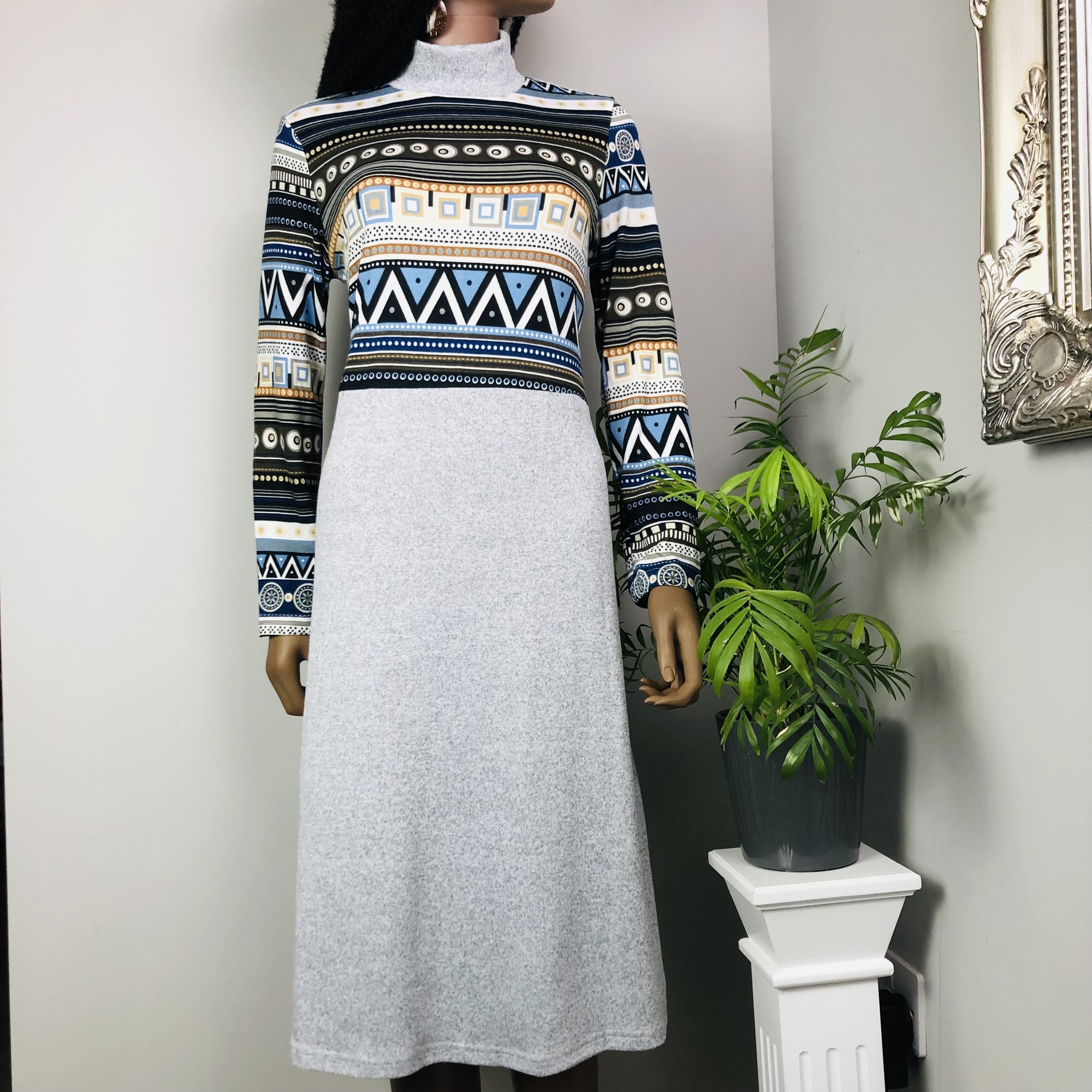 Mabwe African Print Chevron Turtleneck Midi Dress - Image 7