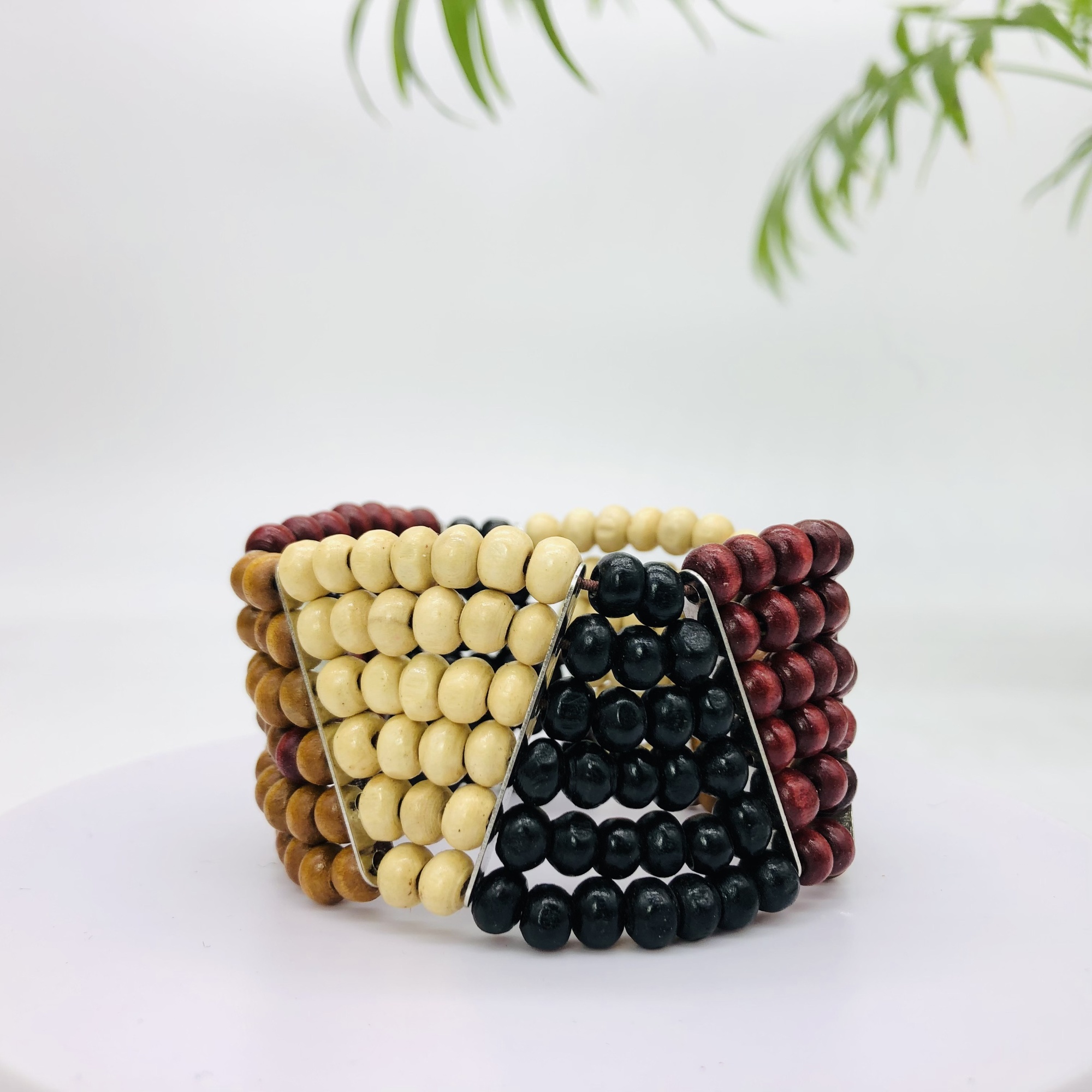 Wooden Bead Bracelet Chevron Four Colour- silver bar - Image 3