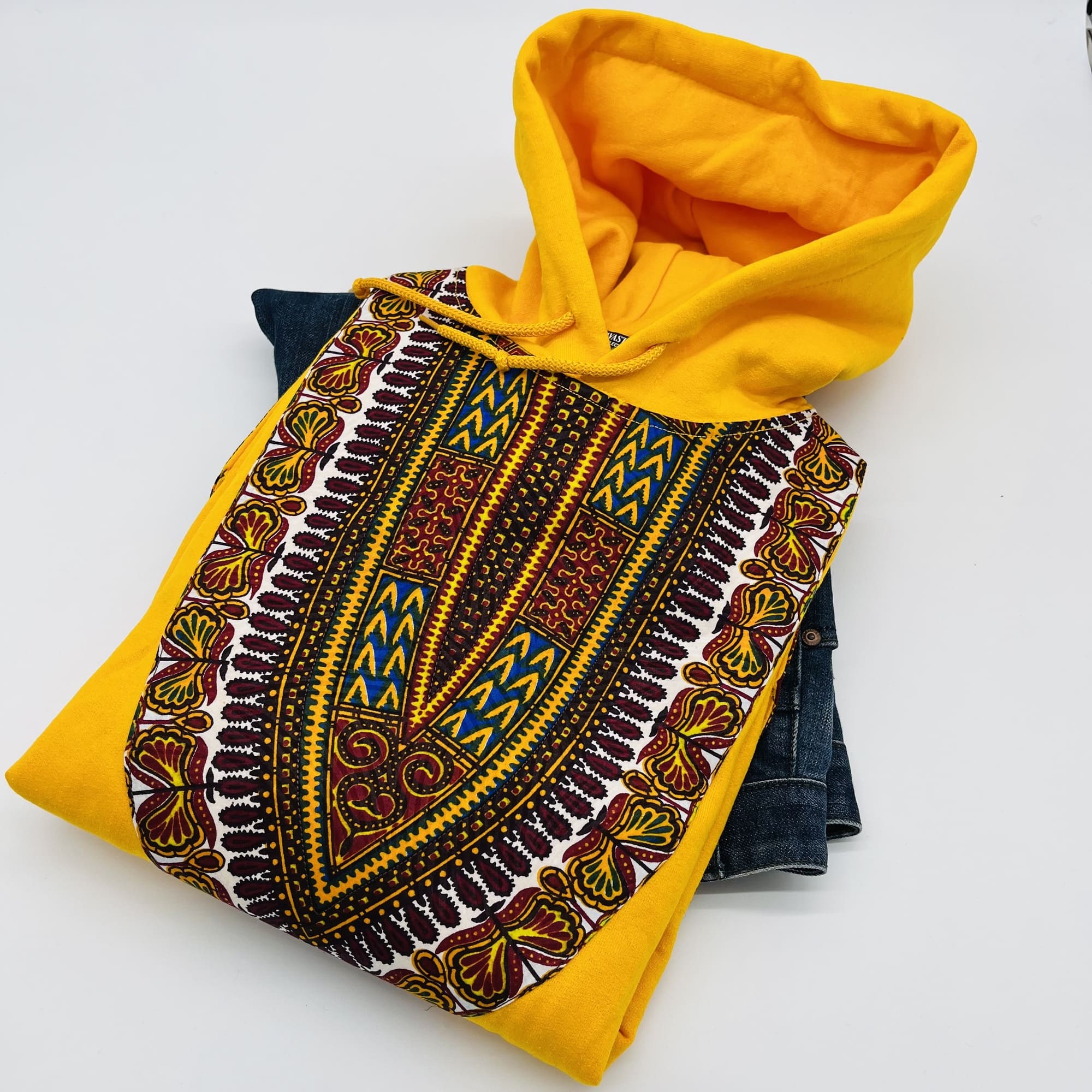 Dashiki African Print Hoodie Yellow Gold Boho Festival Men's Sweatshirt - Image 4
