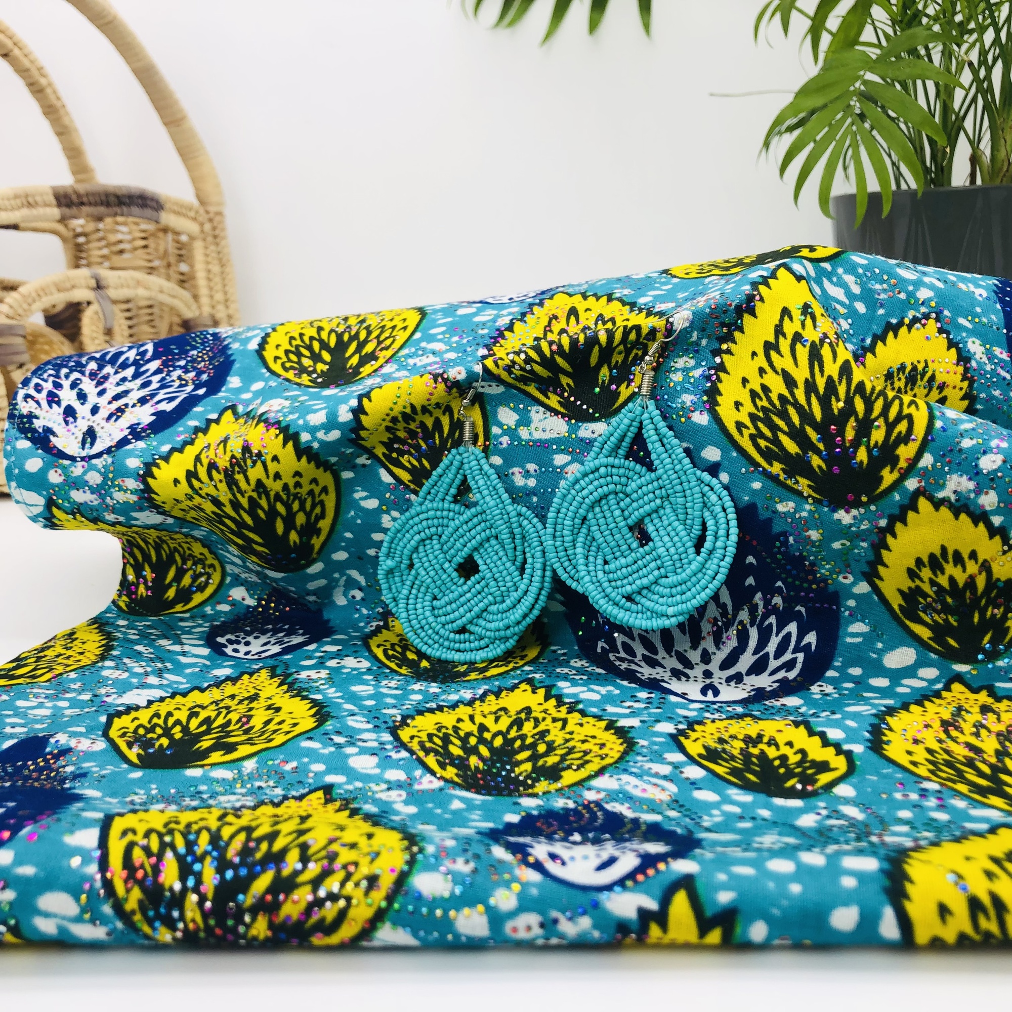 Anga African Style Colourful Blue Yellow Headwrap Headtie with Matching Earring Set - Image 6