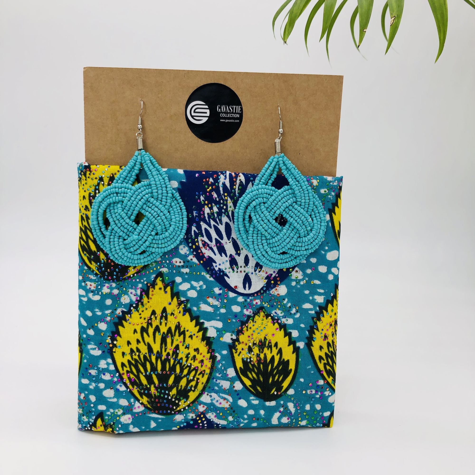 Anga African Style Colourful Blue Yellow Headwrap Headtie with Matching Earring Set - Image 4
