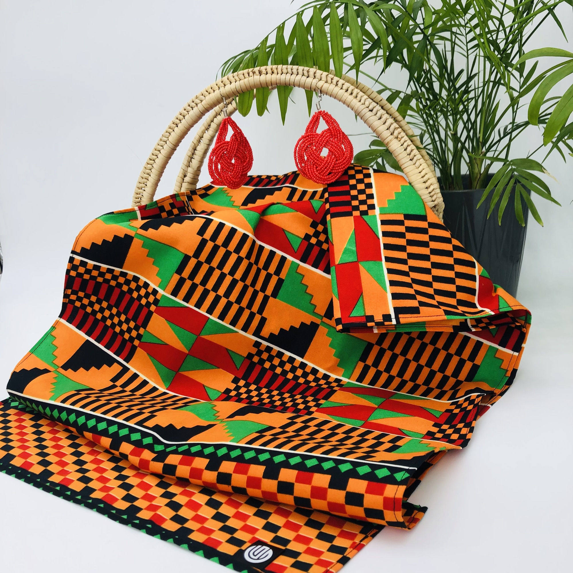 Kente African Style Colourful Headwrap Headtie with Matching Earring Set - Image 3