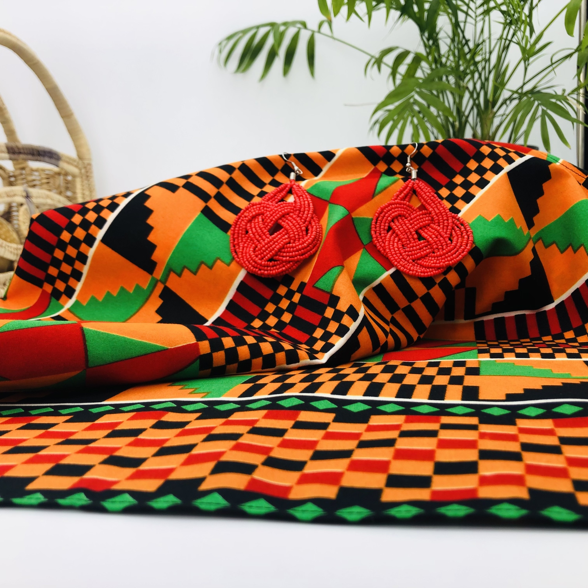 Kente African Style Colourful Headwrap Headtie with Matching Earring Set - Image 7