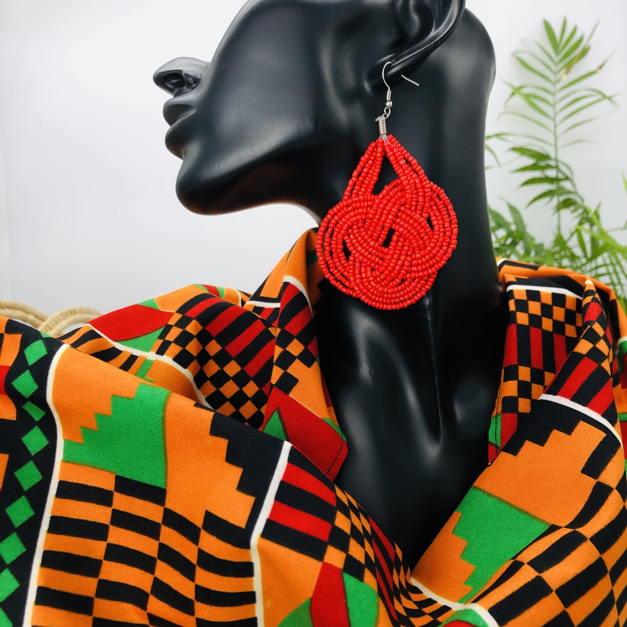 Kente African Style Colourful Headwrap Headtie with Matching Earring Set - Image 2