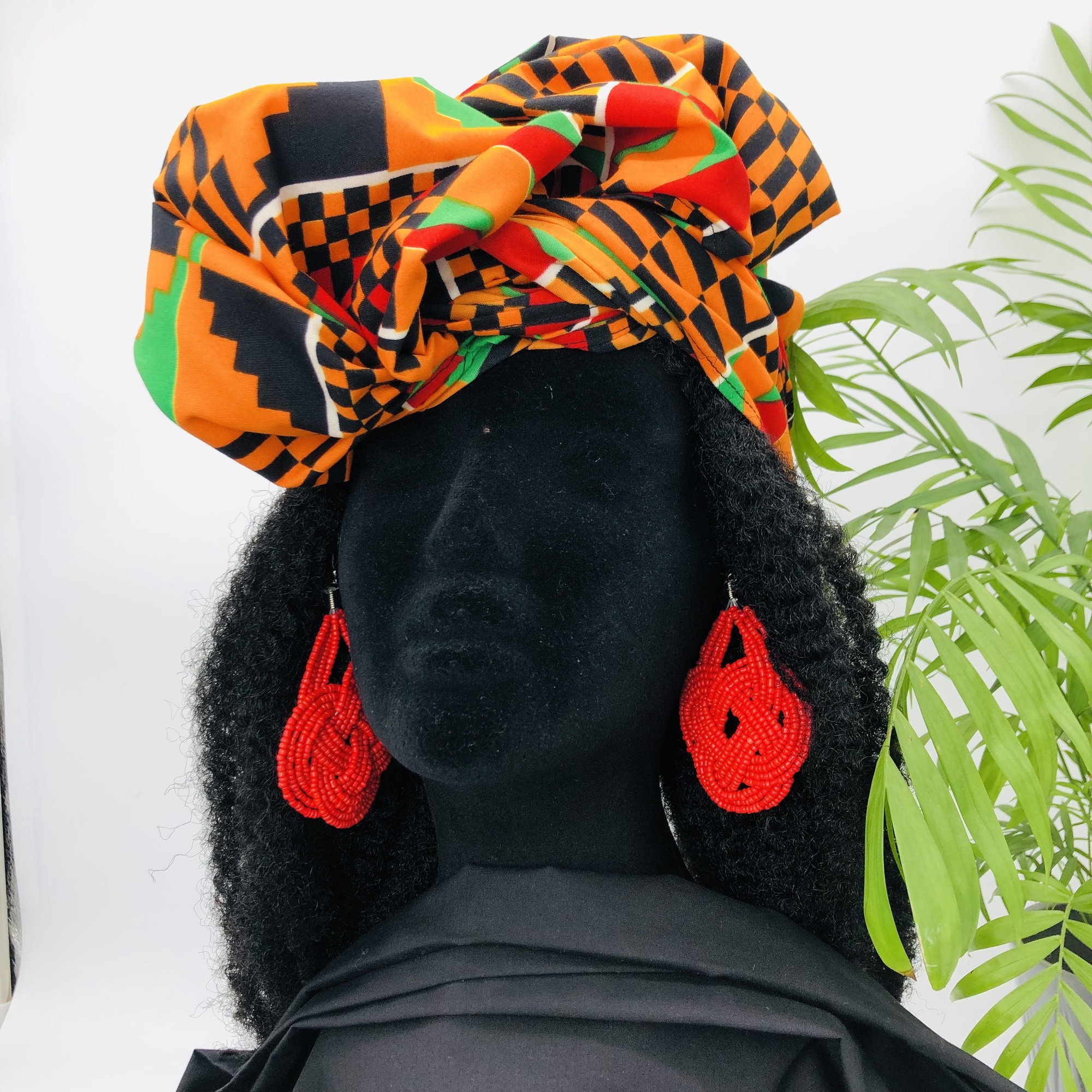 Kente African Style Colourful Headwrap Headtie with Matching Earring Set - Image 6