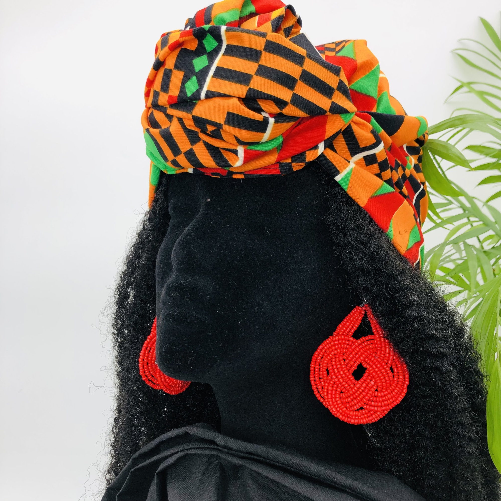 Kente African Style Colourful Headwrap Headtie with Matching Earring Set