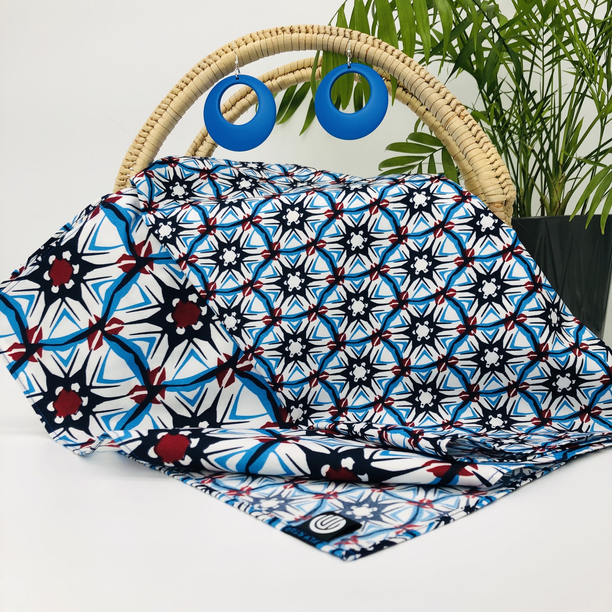 Putsoa African Style Headwrap Headtie Colourful Blue with Matching Earring Set - Image 7