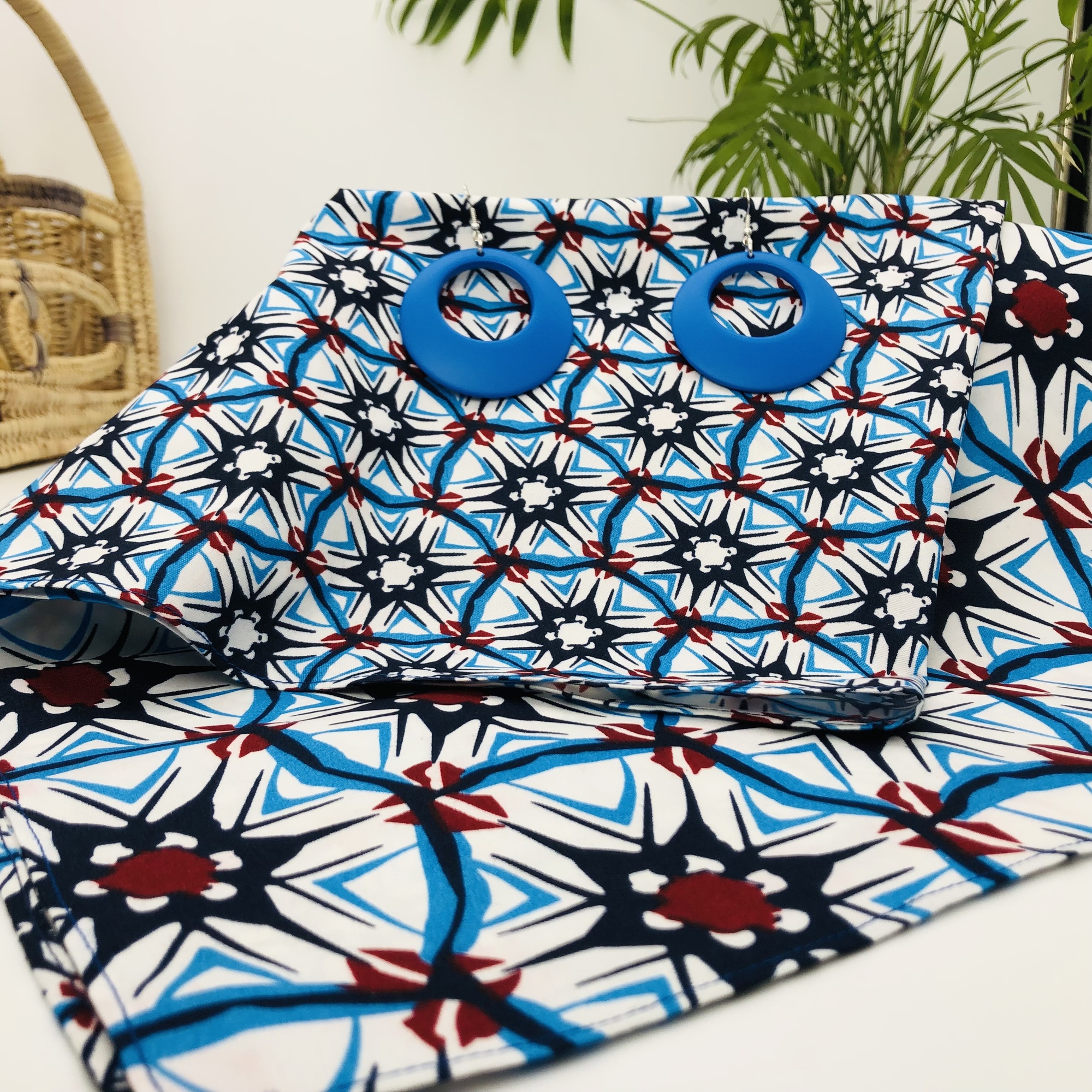 Putsoa African Style Headwrap Headtie Colourful Blue with Matching Earring Set - Image 6
