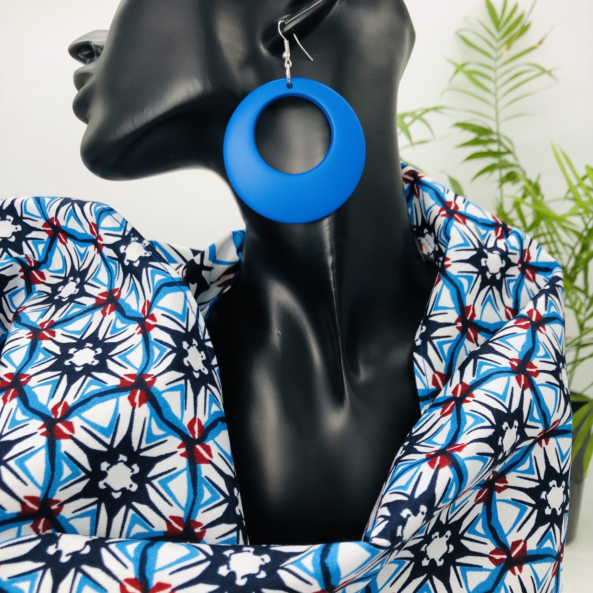 Putsoa African Style Headwrap Headtie Colourful Blue with Matching Earring Set - Image 2