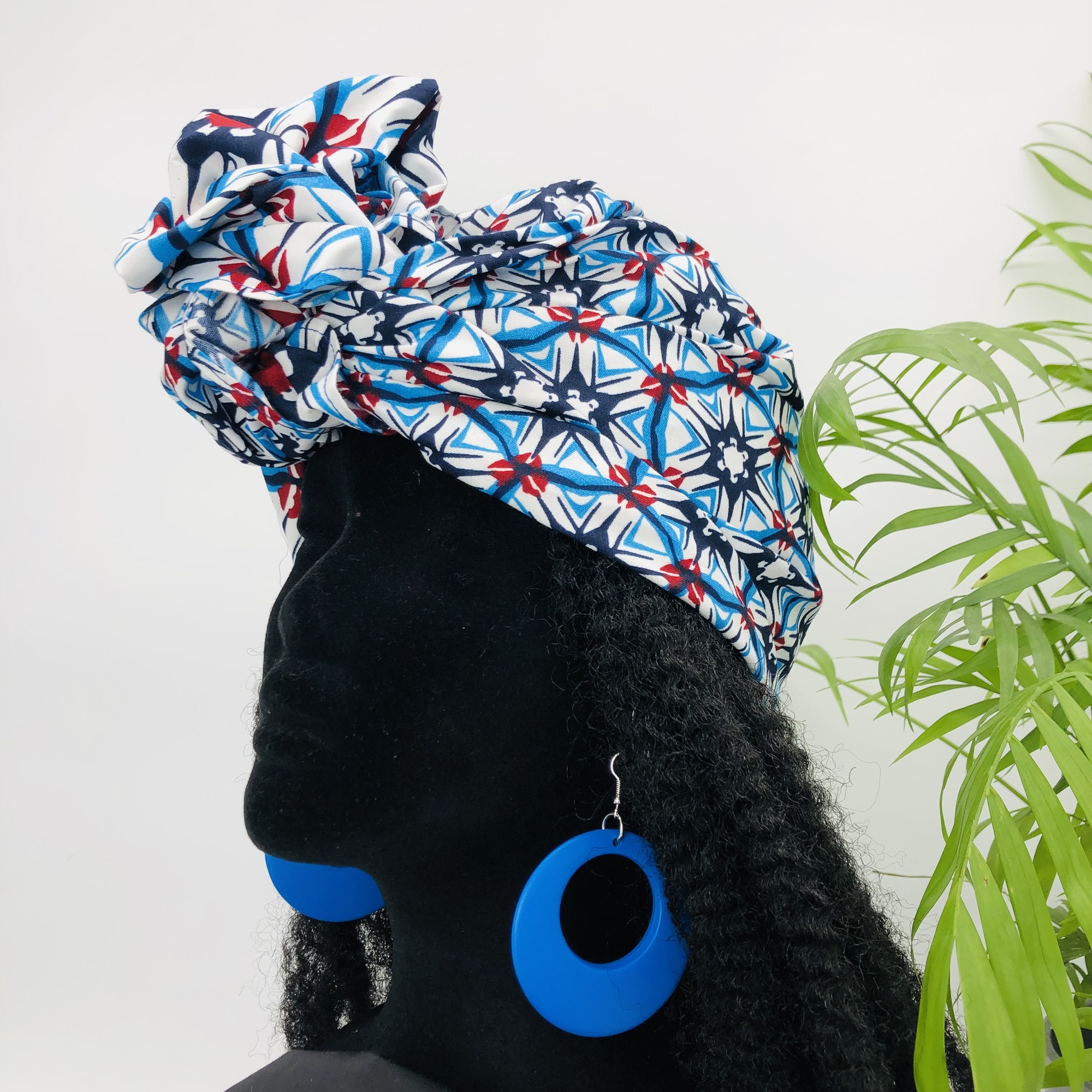 Putsoa African Style Headwrap Headtie Colourful Blue with Matching Earring Set - Image 5