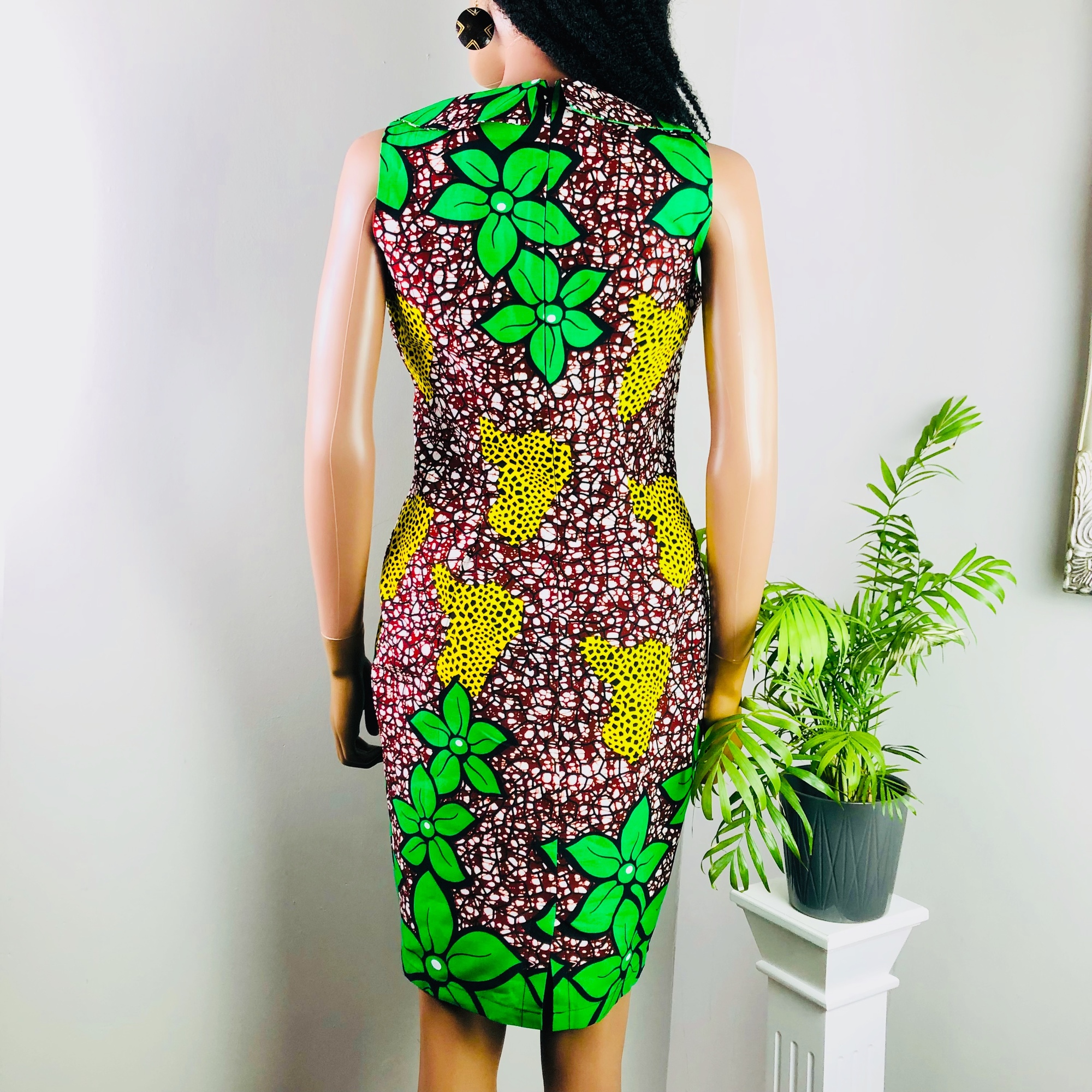Runi African Colourful Green Print Pattern Ankara Shift Dress - Image 4