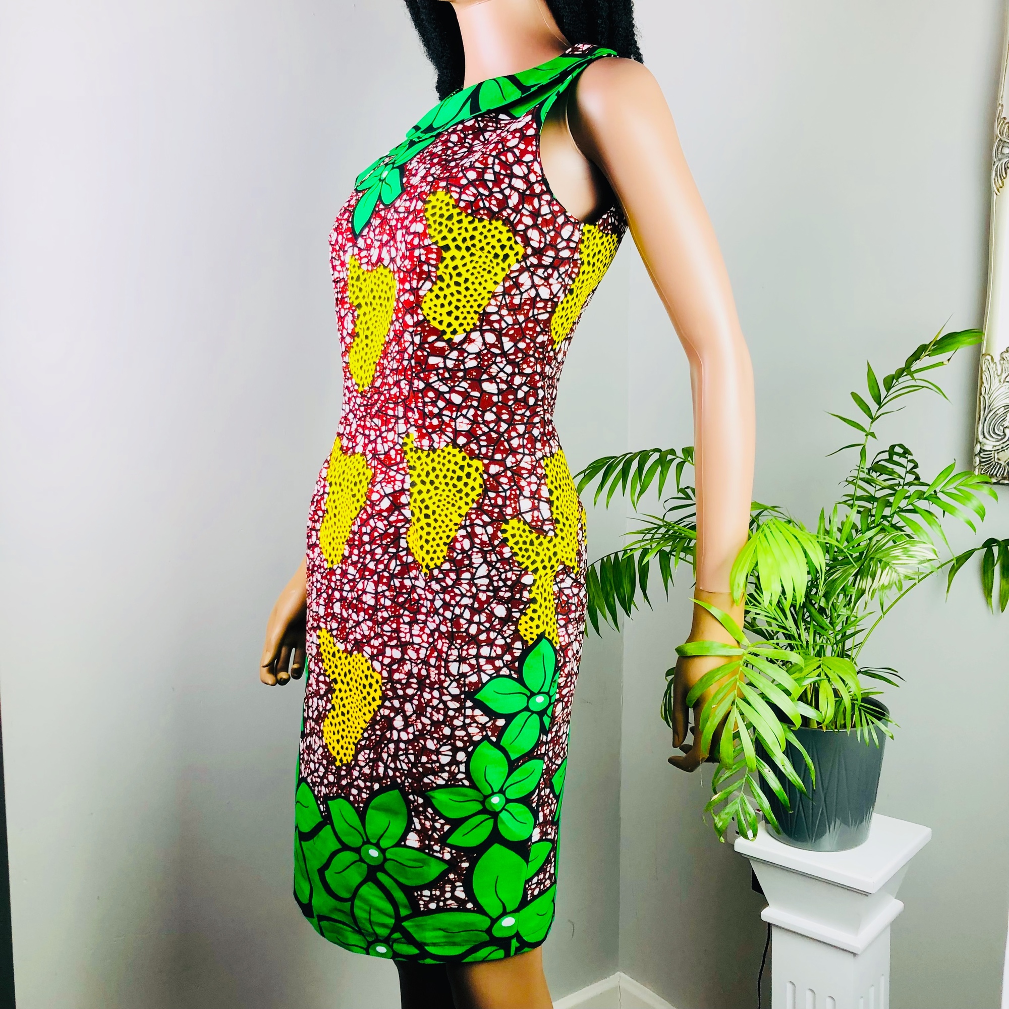 Runi African Colourful Green Print Pattern Ankara Shift Dress - Image 3