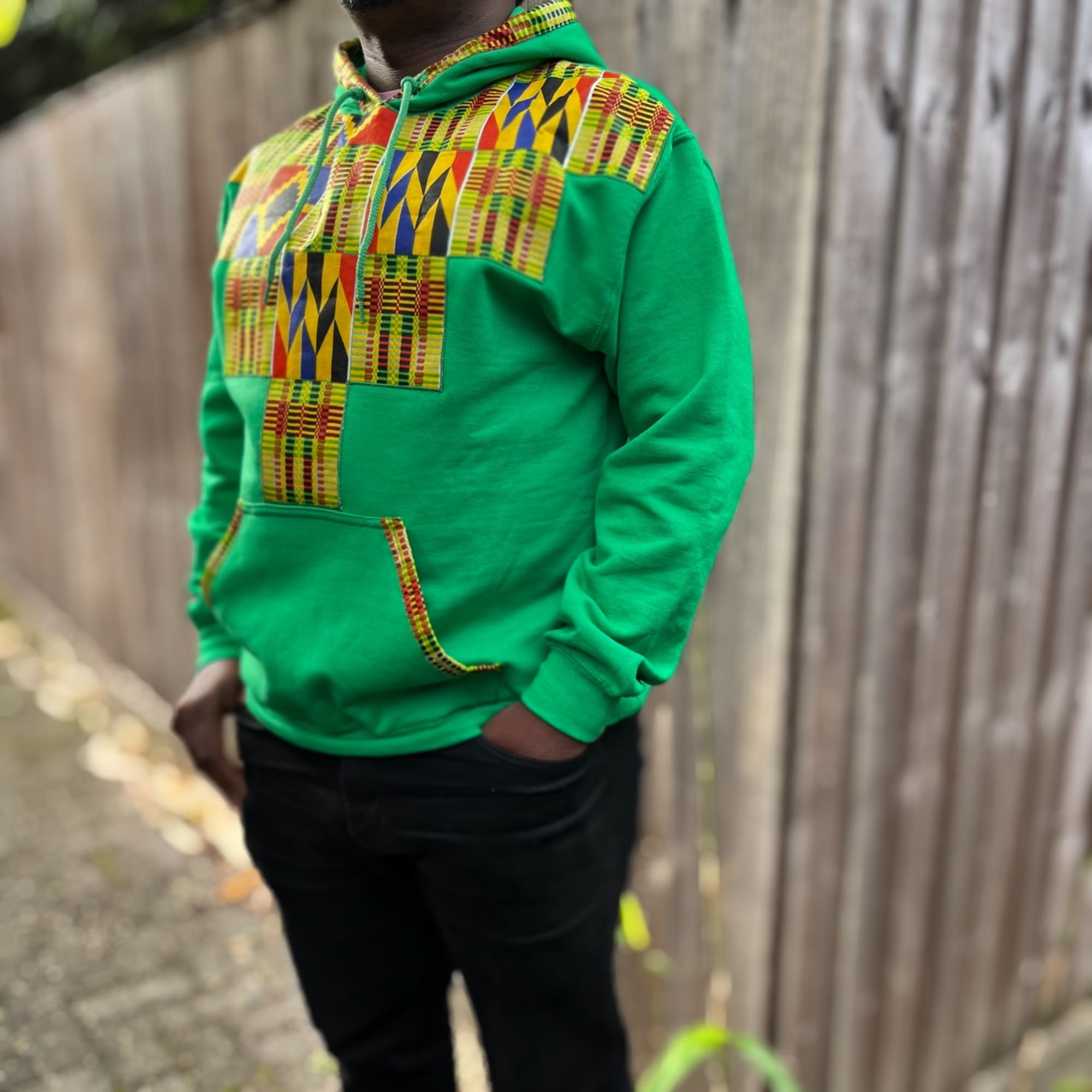 Kente African Print Hoodie Green Boho Men's Heavy Blend Sweatshirt - Image 4