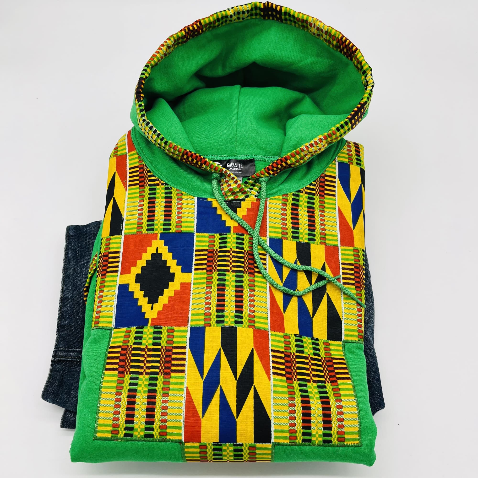 Kente African Print Hoodie Green Boho Men's Heavy Blend Sweatshirt - Image 5