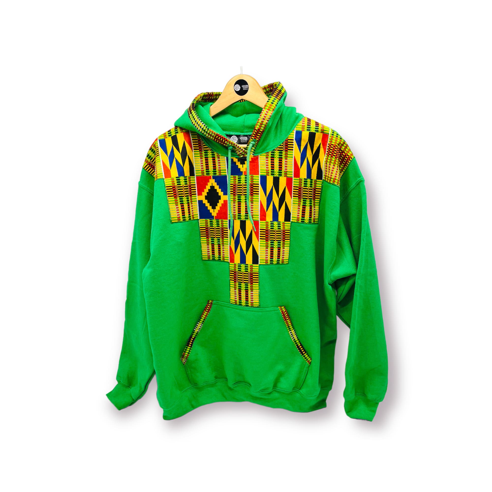 Kente African Print Hoodie Green Boho Men's Heavy Blend Sweatshirt - Image 8