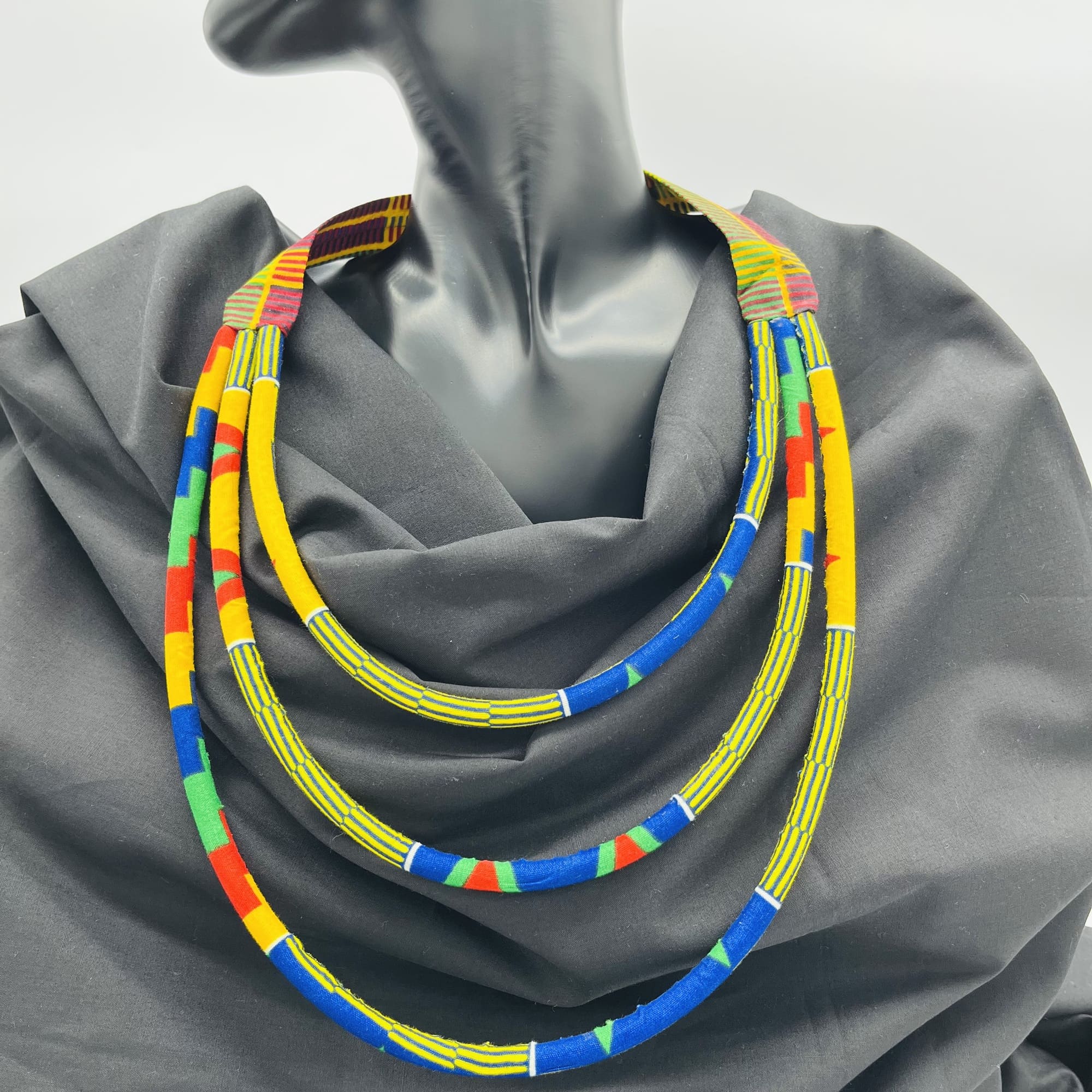 Chikumi African Kente Maasai Style Double Layer Boho Necklace Neck-ring and Matching Earrings - Image 3