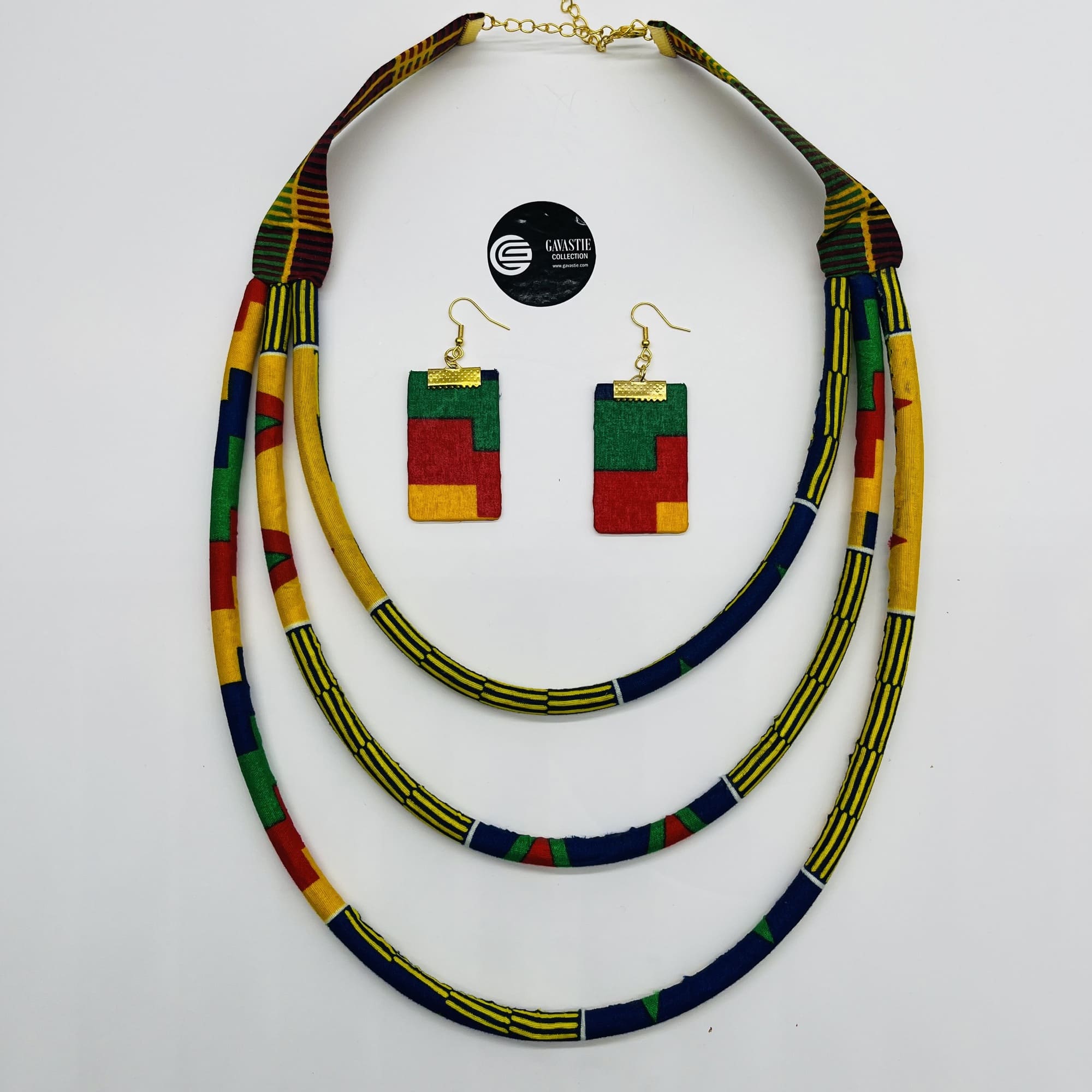 Chikumi African Kente Maasai Style Double Layer Boho Necklace Neck-ring and Matching Earrings - Image 7