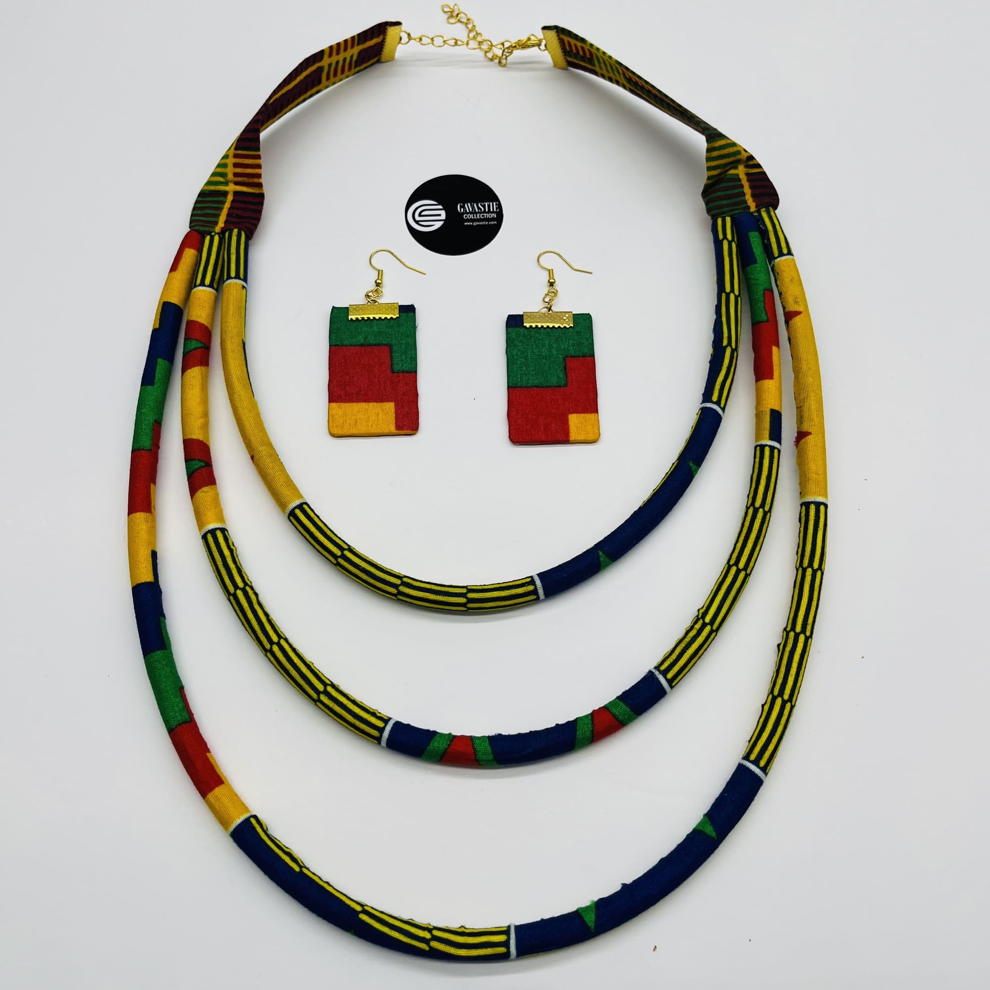 Chikumi African Kente Maasai Style Double Layer Boho Necklace Neck-ring and Matching Earrings - Image 8