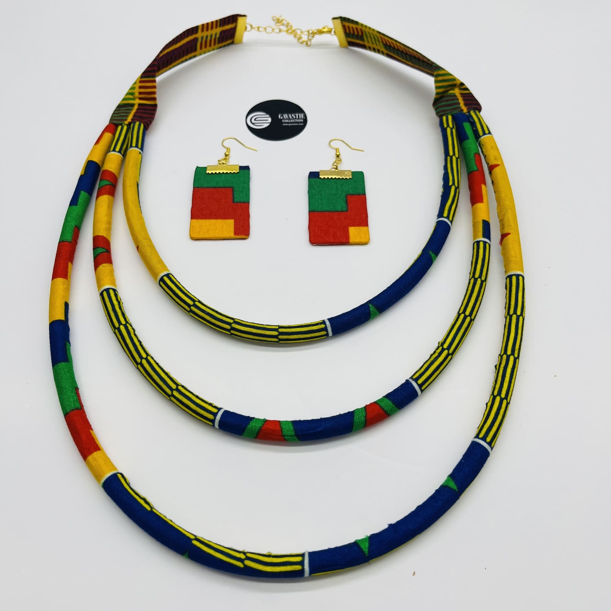 Chikumi African Kente Maasai Style Double Layer Boho Necklace Neck-ring and Matching Earrings - Image 9