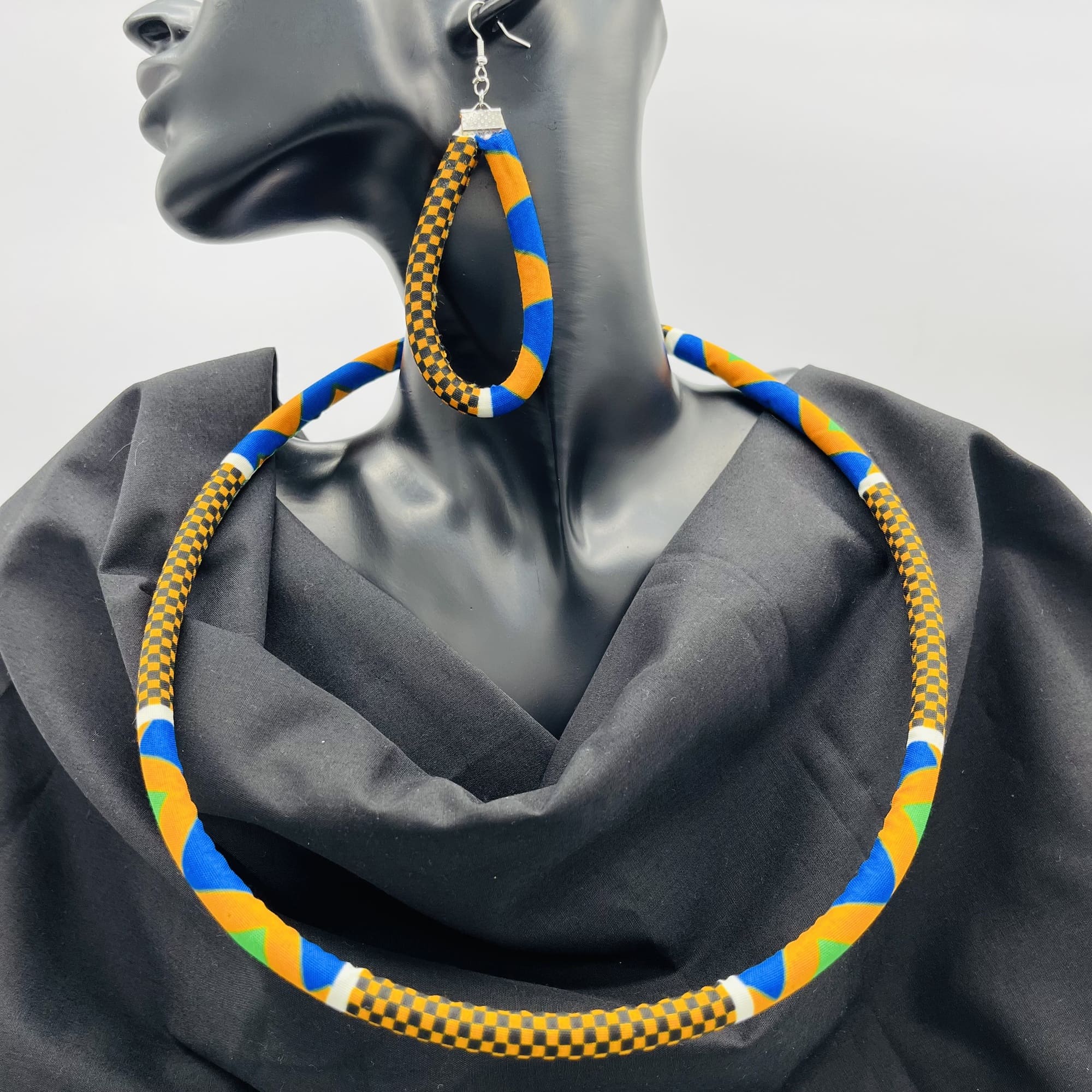 Gumiguru African Kente Maasai Style Boho Cord Necklace/Headband Neck-ring with Matching Earrings