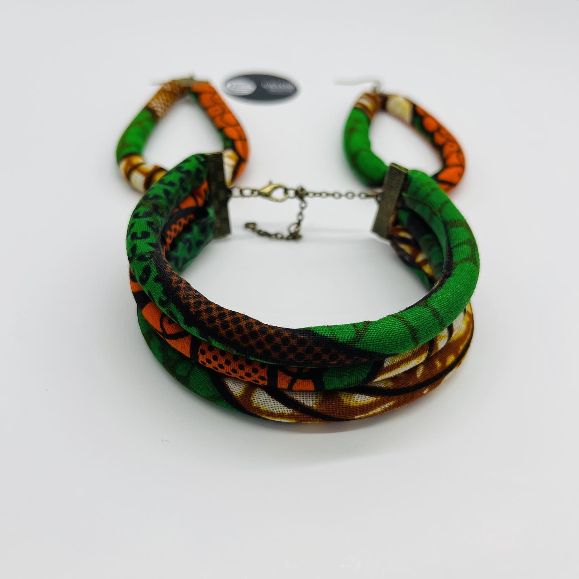 Katumbu African Beaded Boho Colourful Green Orange Cord Necklace Earring and Bangle Set - Image 9