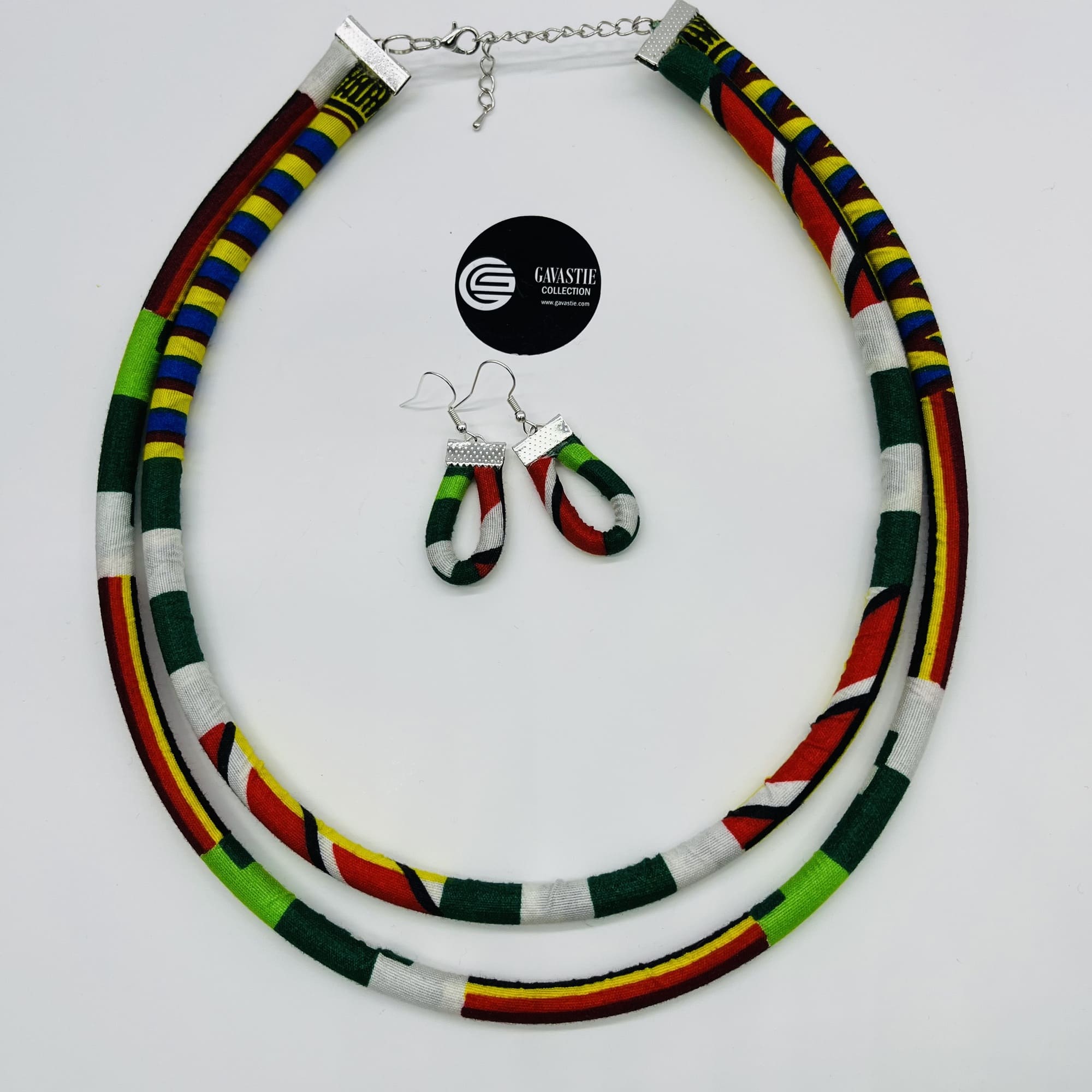Kurume African Kente Maasai Style Double Layer Boho Necklace Neck-ring and Matching Earrings - Image 6