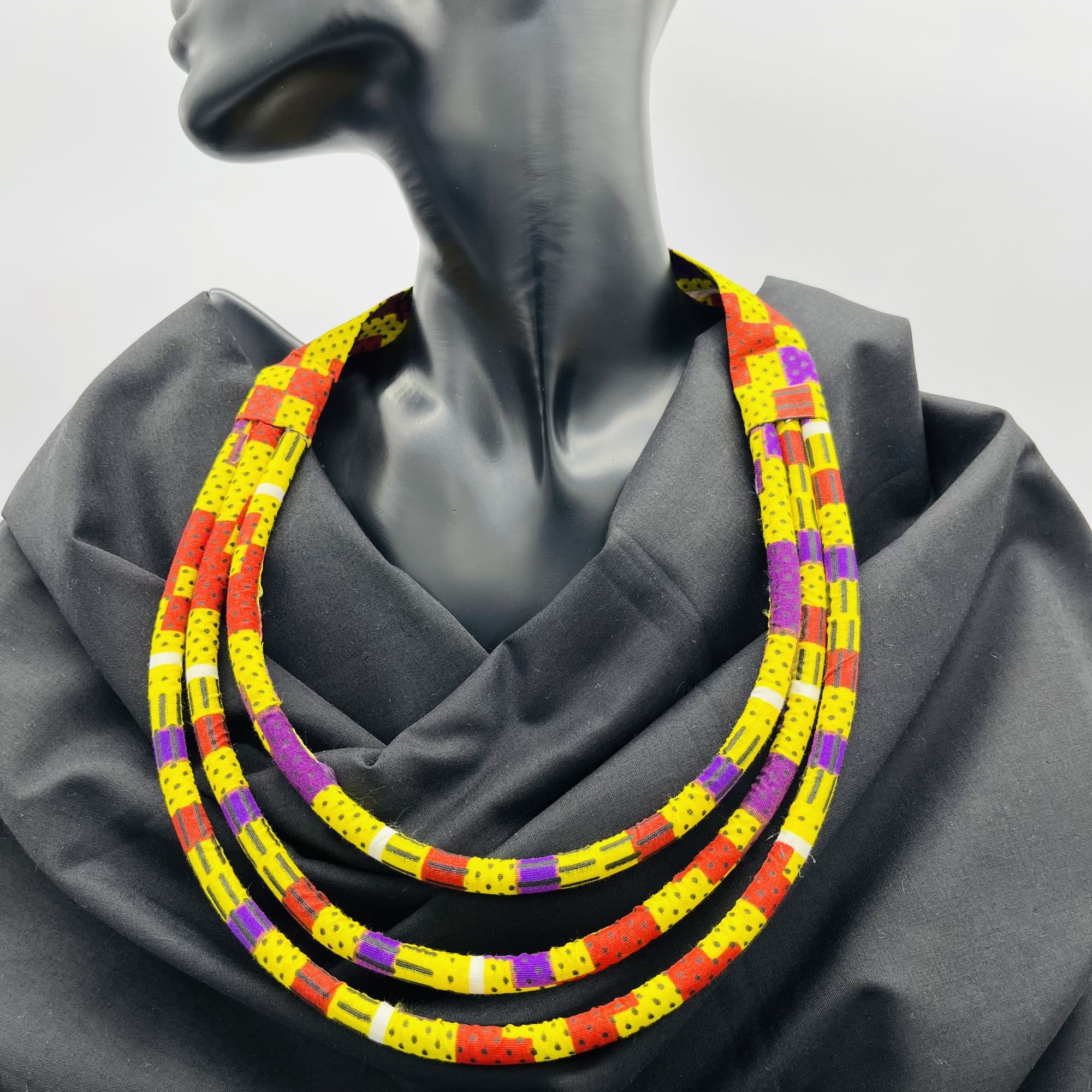 Matatu African Kente Maasai Style Boho Triple Layer Necklace Neck-ring with Matching Earrings - Image 11