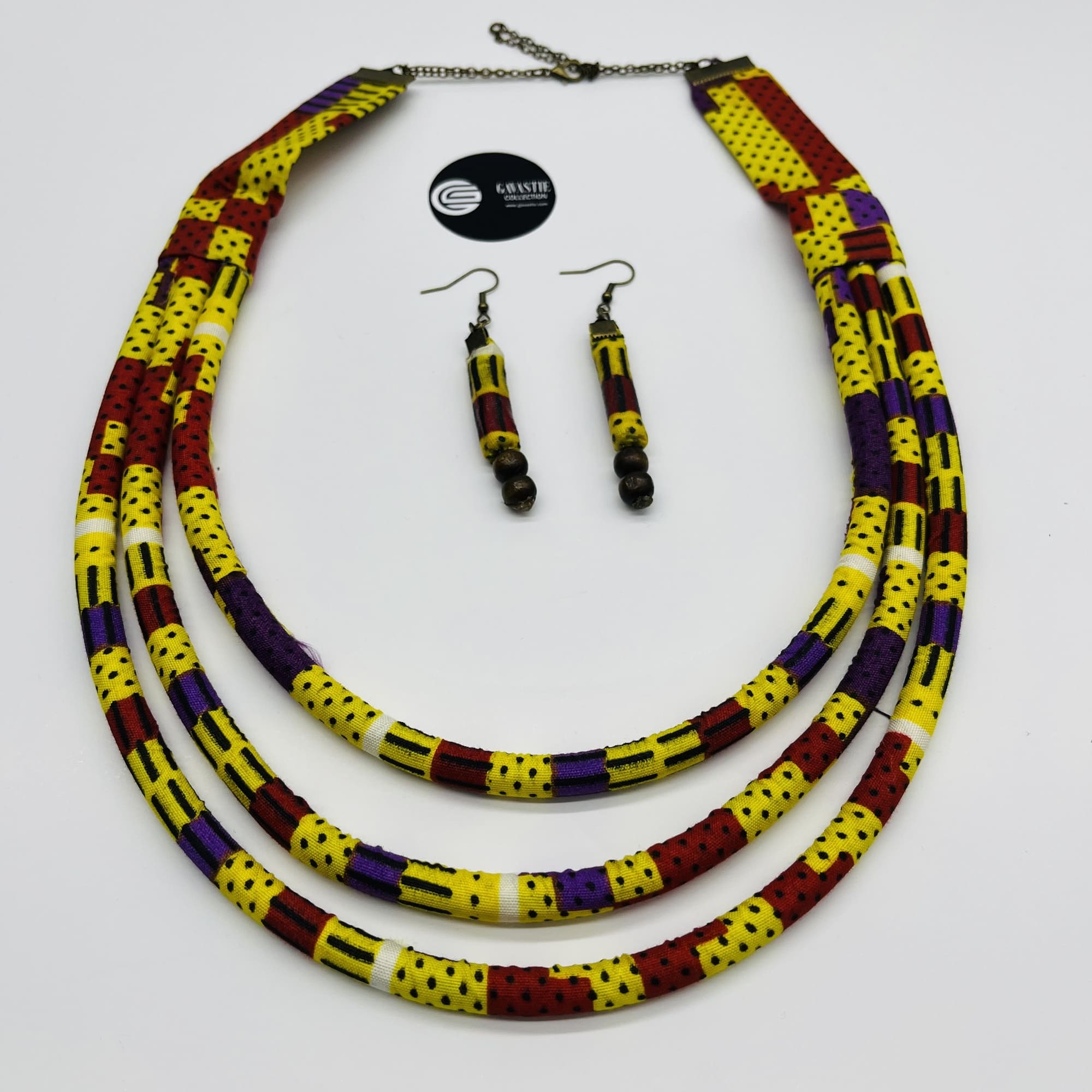 Matatu African Kente Maasai Style Boho Triple Layer Necklace Neck-ring with Matching Earrings - Image 6