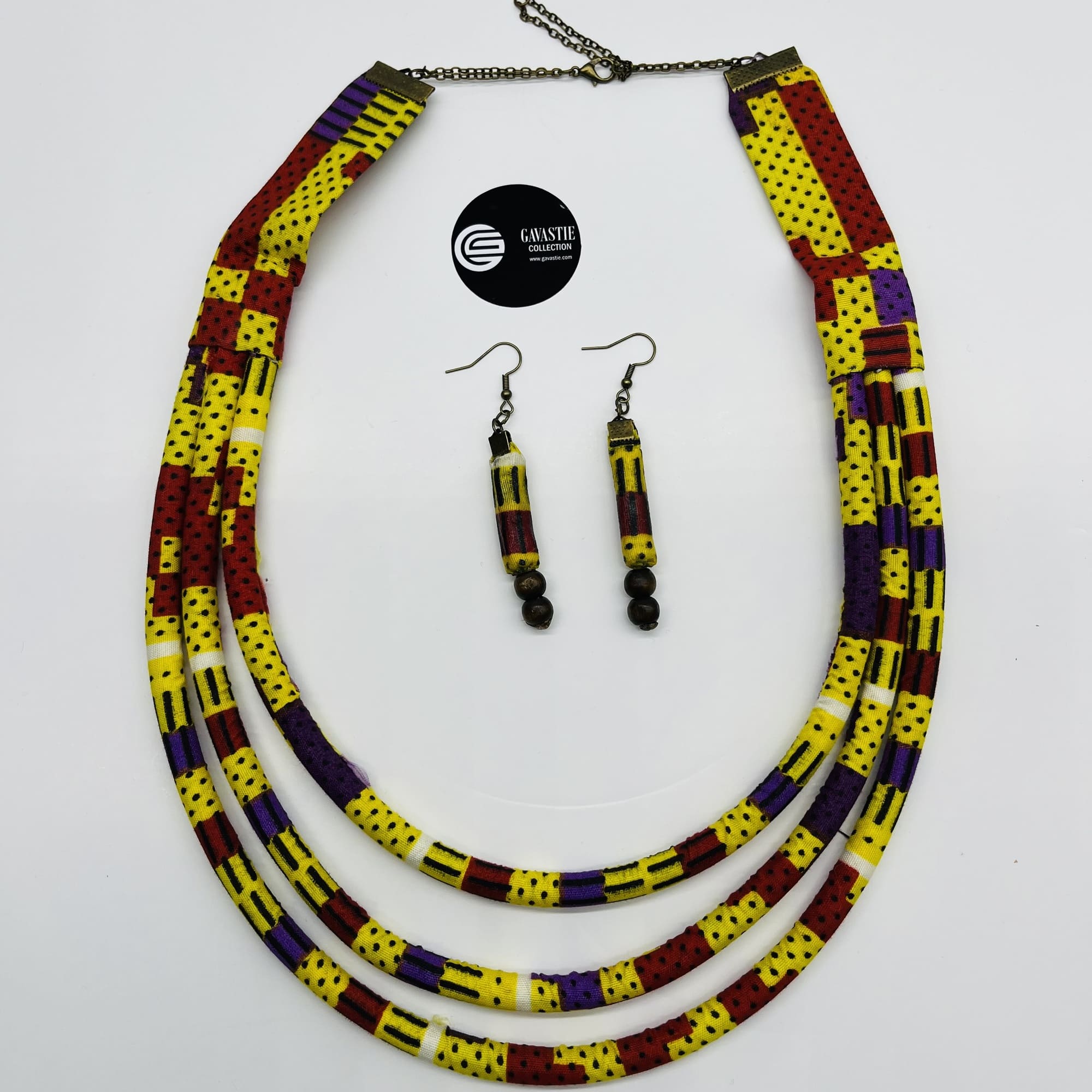 Matatu African Kente Maasai Style Boho Triple Layer Necklace Neck-ring with Matching Earrings - Image 4