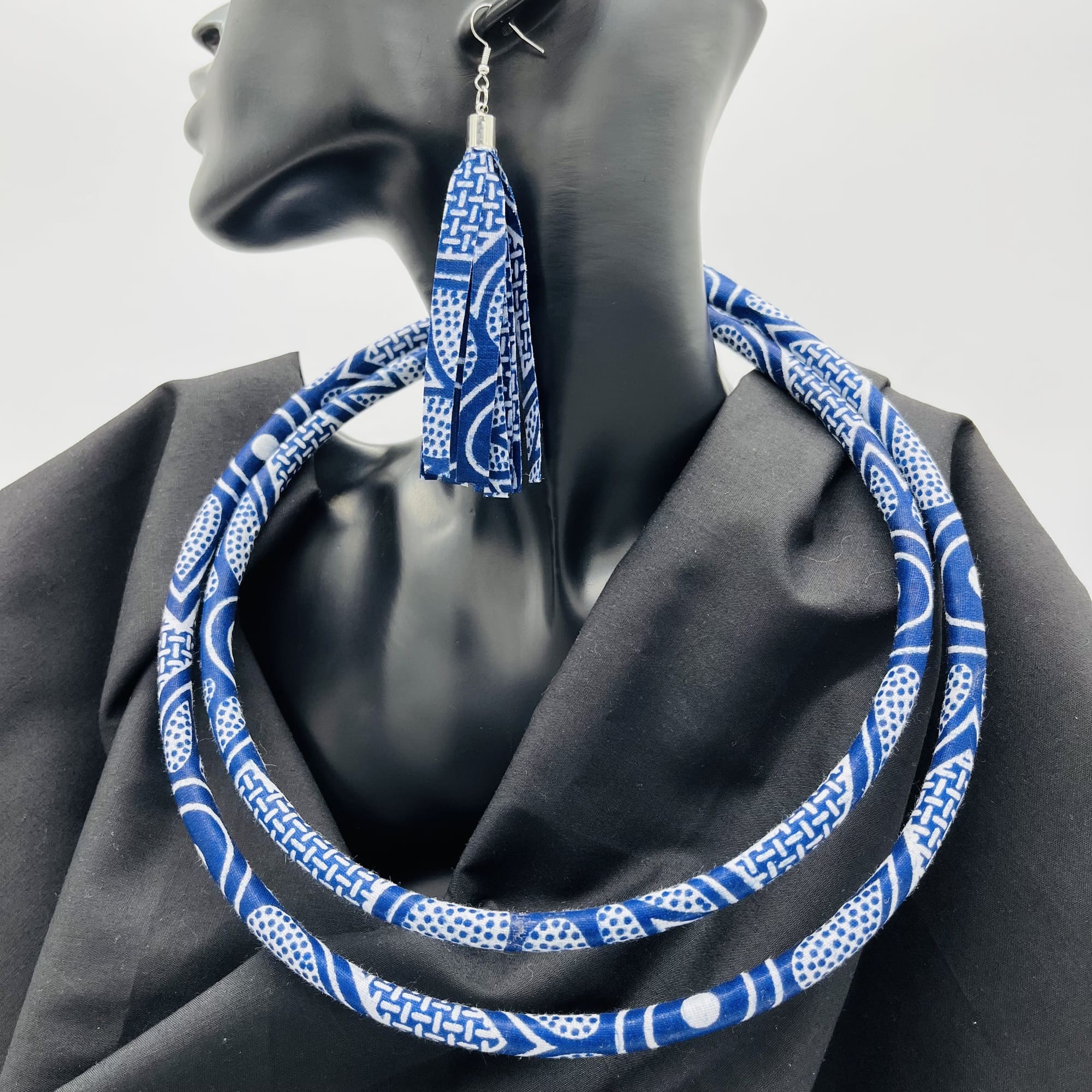 Nyamavhuvhu Double Layer African Maasai Style Boho Necklace/Headband Neck-ring and Tassel Earring Set - Image 7