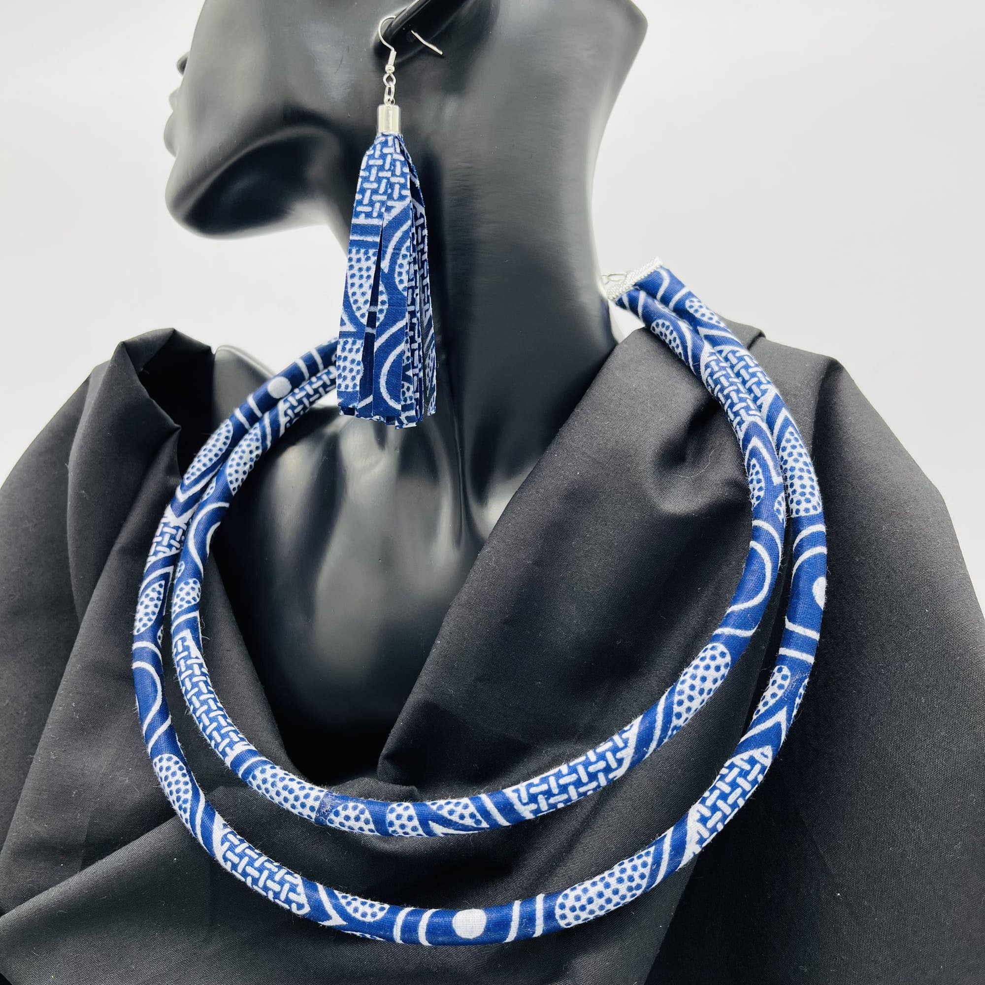 Nyamavhuvhu Double Layer African Maasai Style Boho Necklace/Headband Neck-ring and Tassel Earring Set