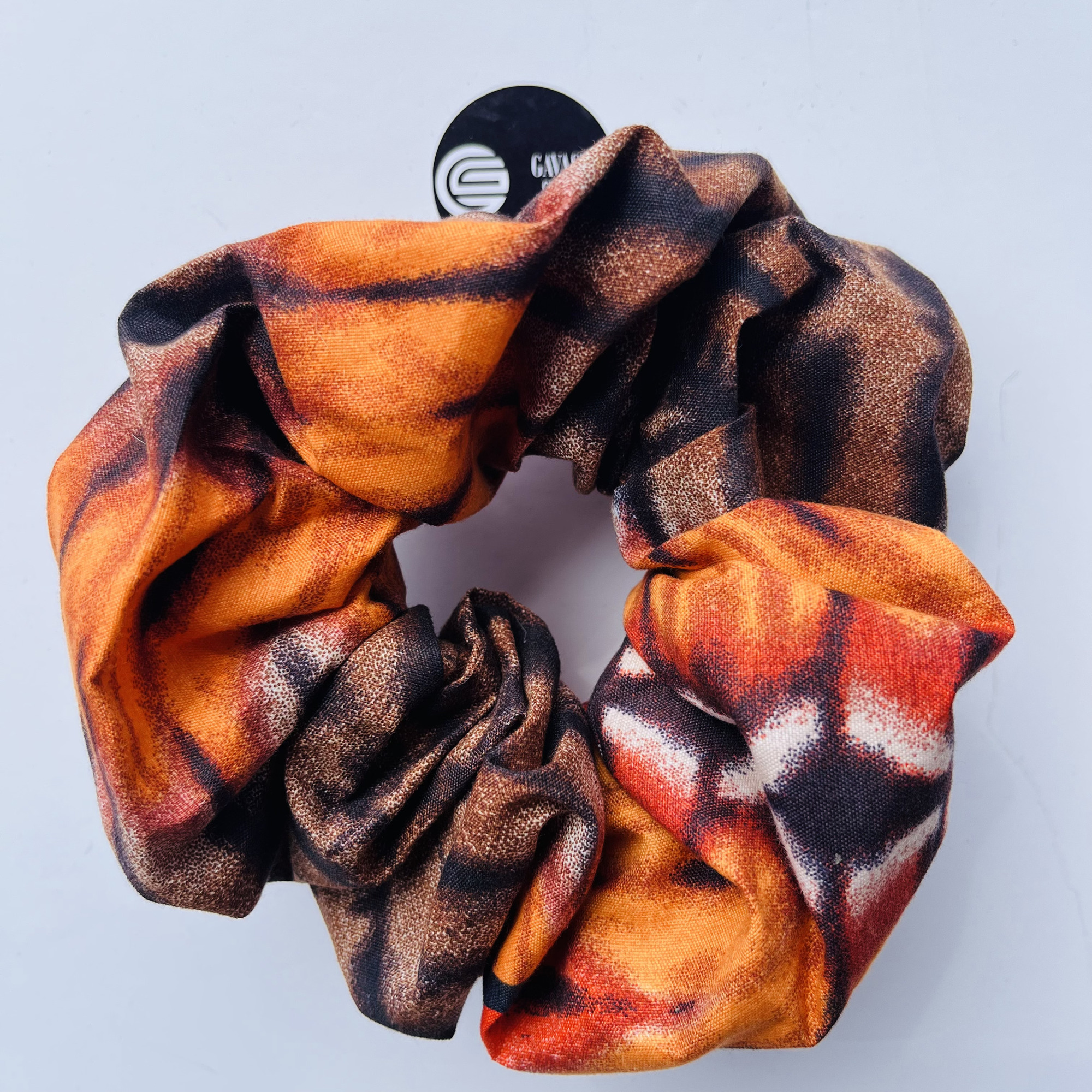 Scrunchie Jumbo XL Adire African Print Orange Brown Batik colourful