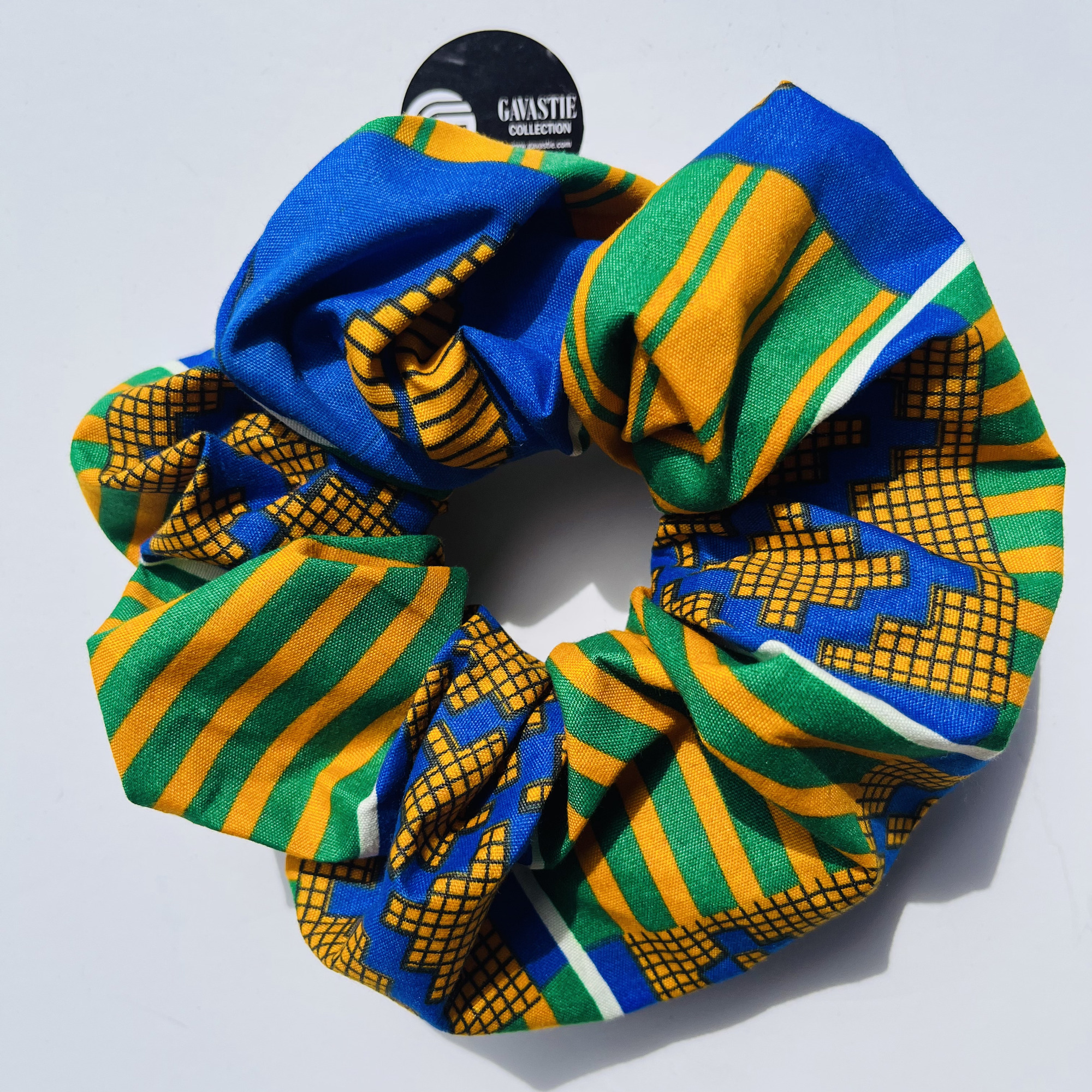 Scrunchie Jumbo XL Green Kente Stripe African Print colourful